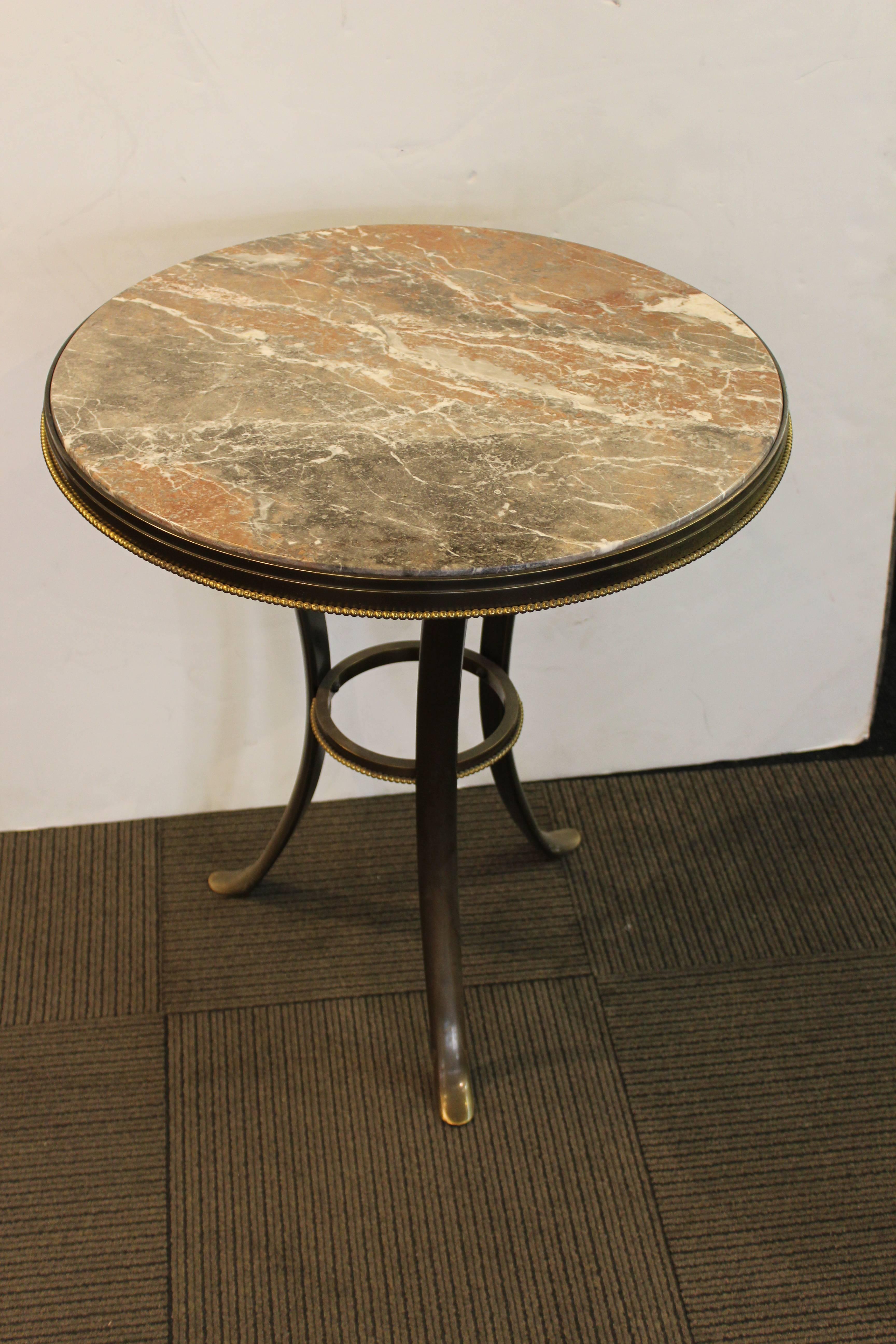 Mid-Century Modern Midcentury Gueridon Tables in Patinated Bronze with Marble Top