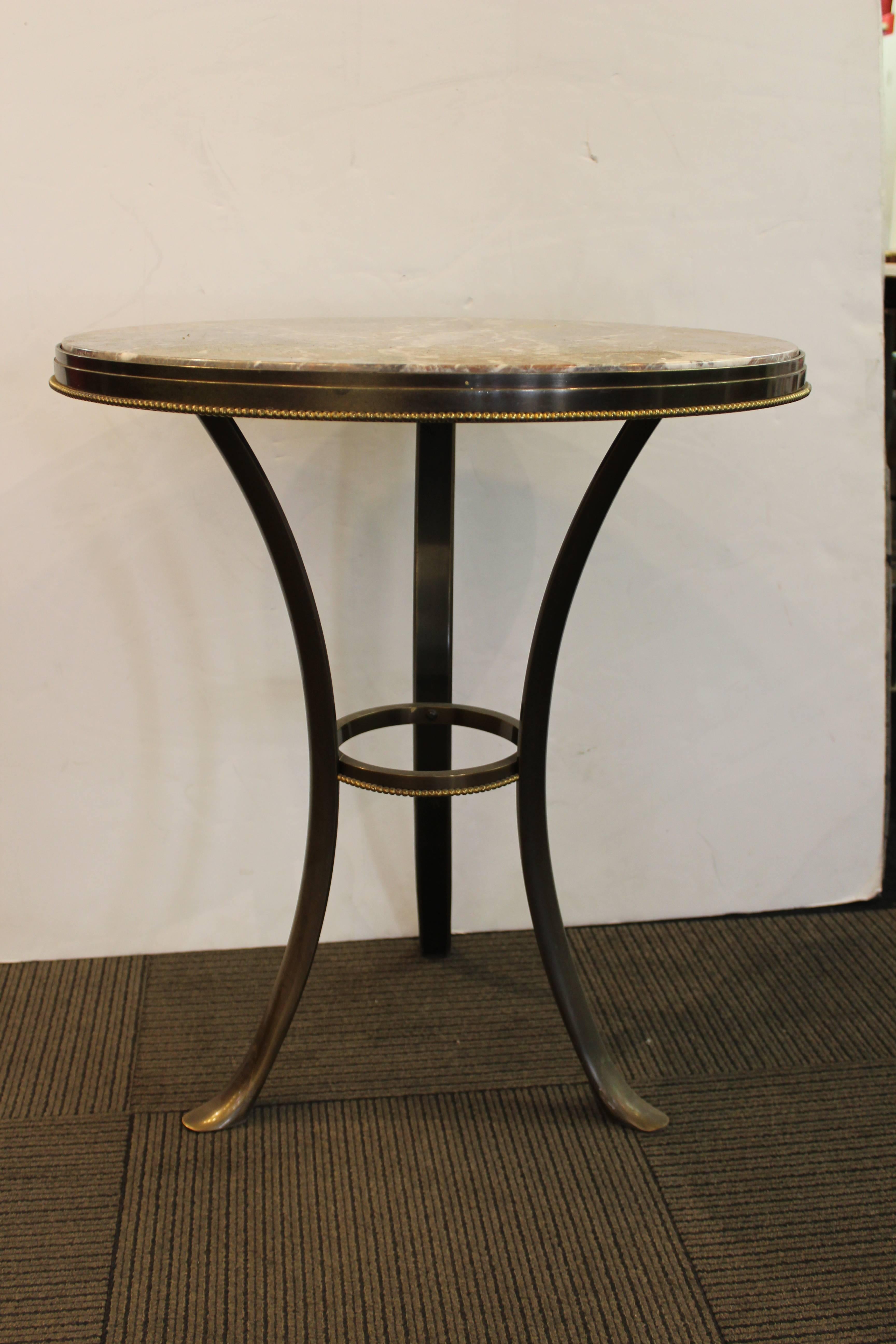 French Midcentury Gueridon Tables in Patinated Bronze with Marble Top