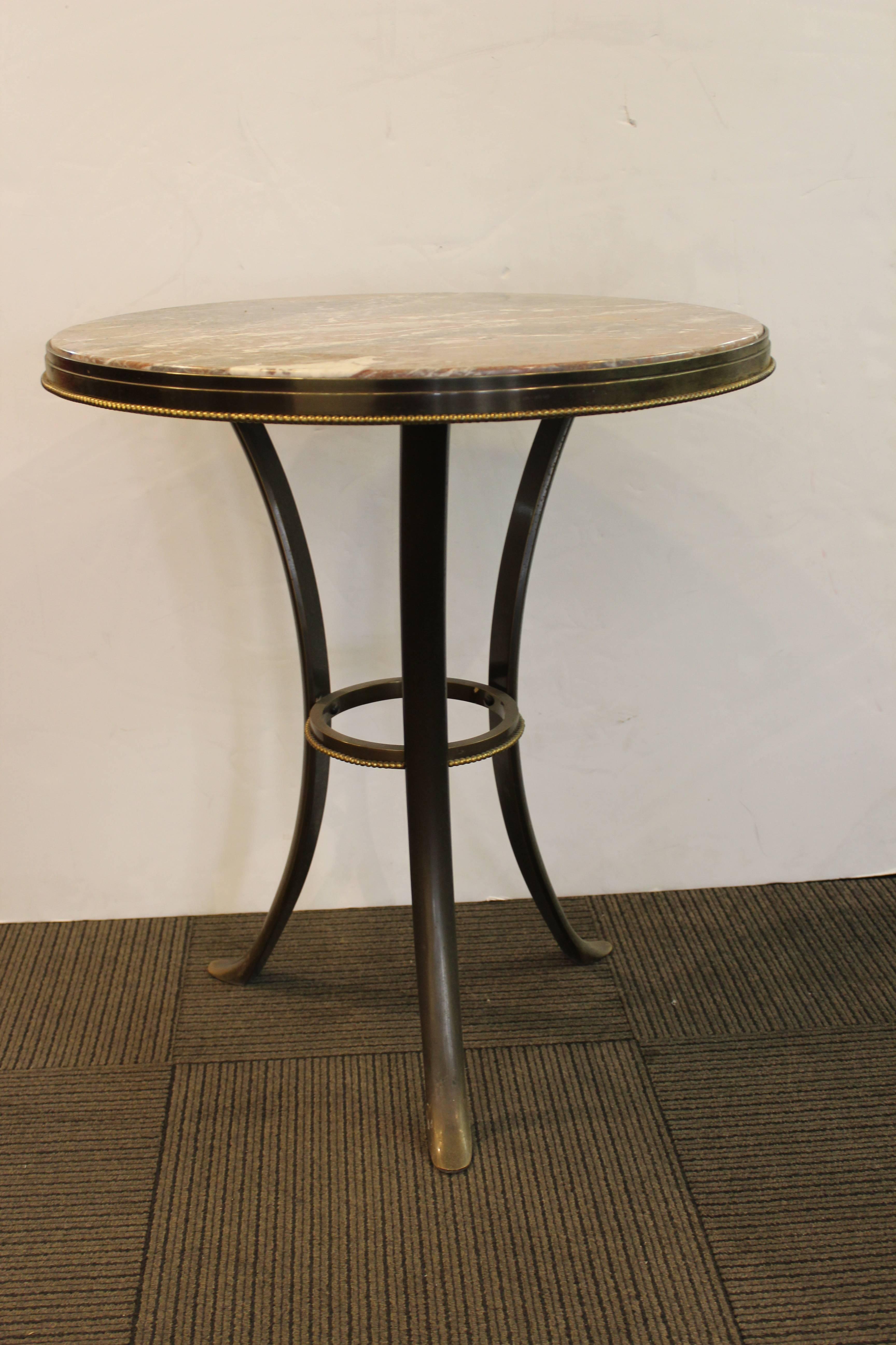 Midcentury Gueridon Tables in Patinated Bronze with Marble Top In Good Condition In New York, NY