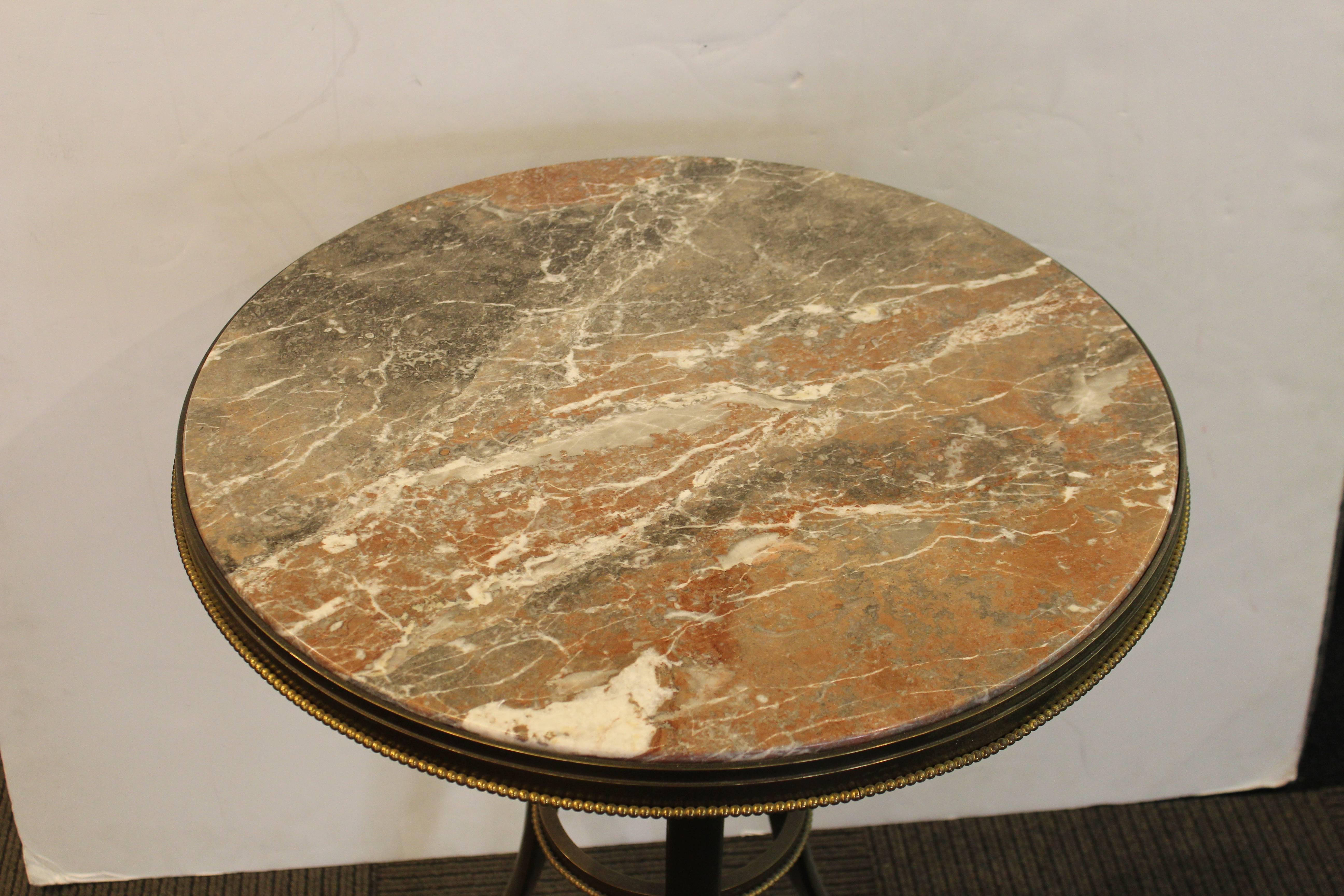 20th Century Midcentury Gueridon Tables in Patinated Bronze with Marble Top