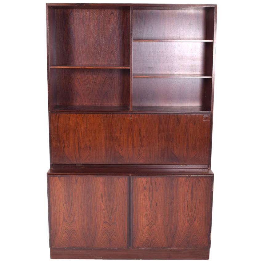 Midcentury Gunni Omann Rosewood Drop Desk Cabinet Bookcase