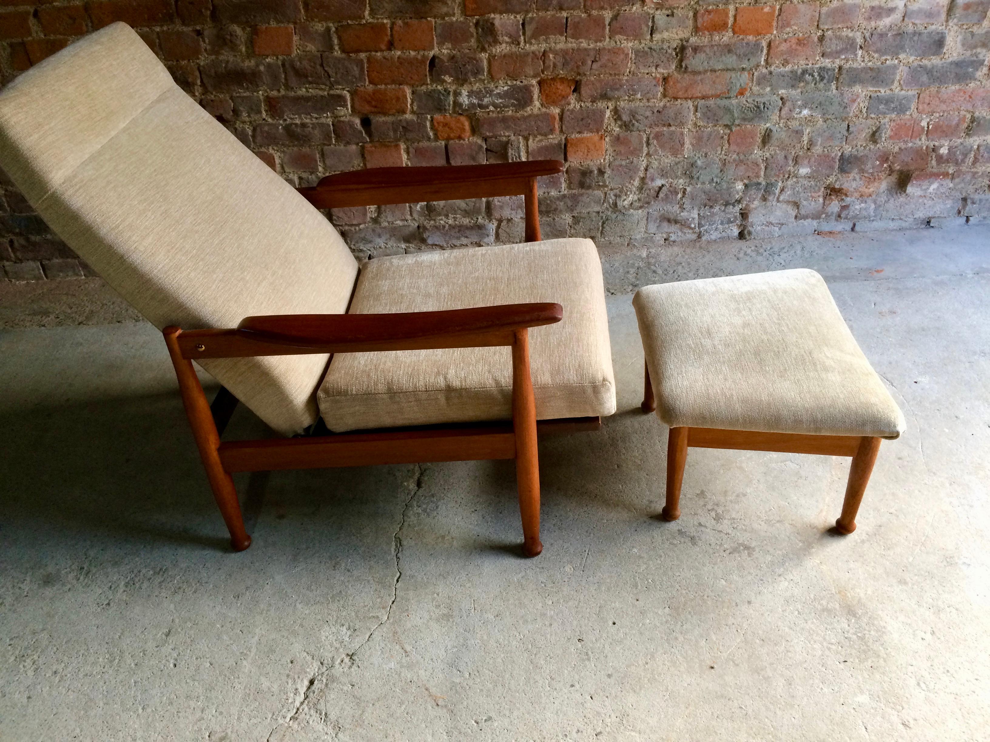Midcentury Guy Rogers Manhattan Teak Armchair and Footstool, circa 1960s 1