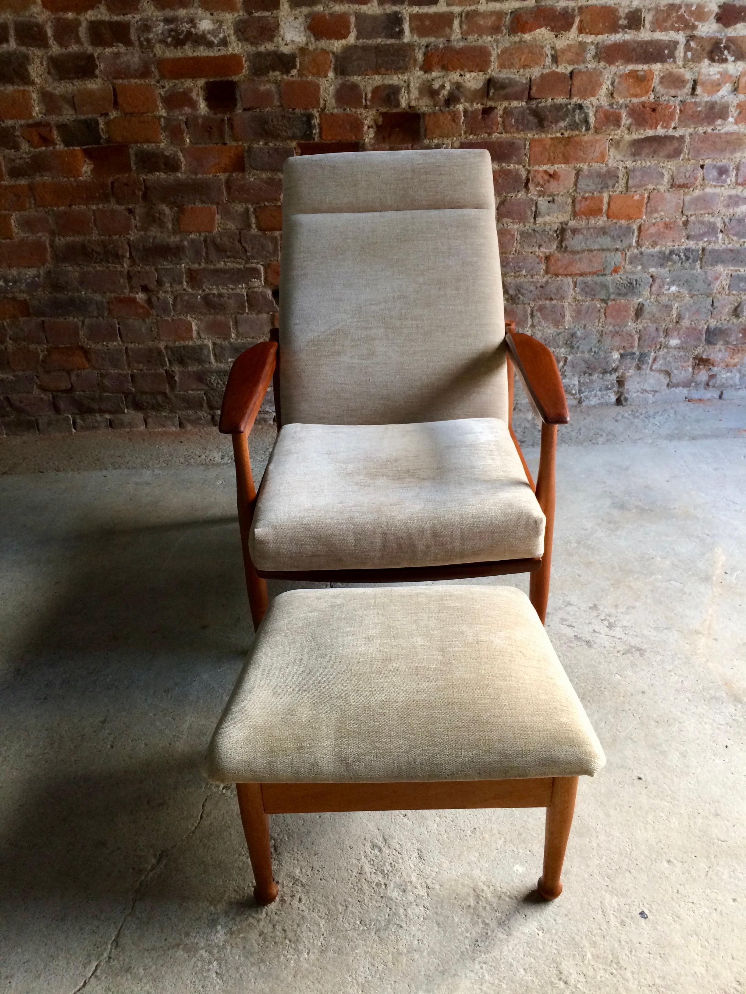 Midcentury Guy Rogers Manhattan Teak Armchair and Footstool, circa 1960s 2