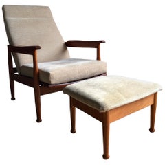 Midcentury Guy Rogers Manhattan Teak Armchair and Footstool, circa 1960s