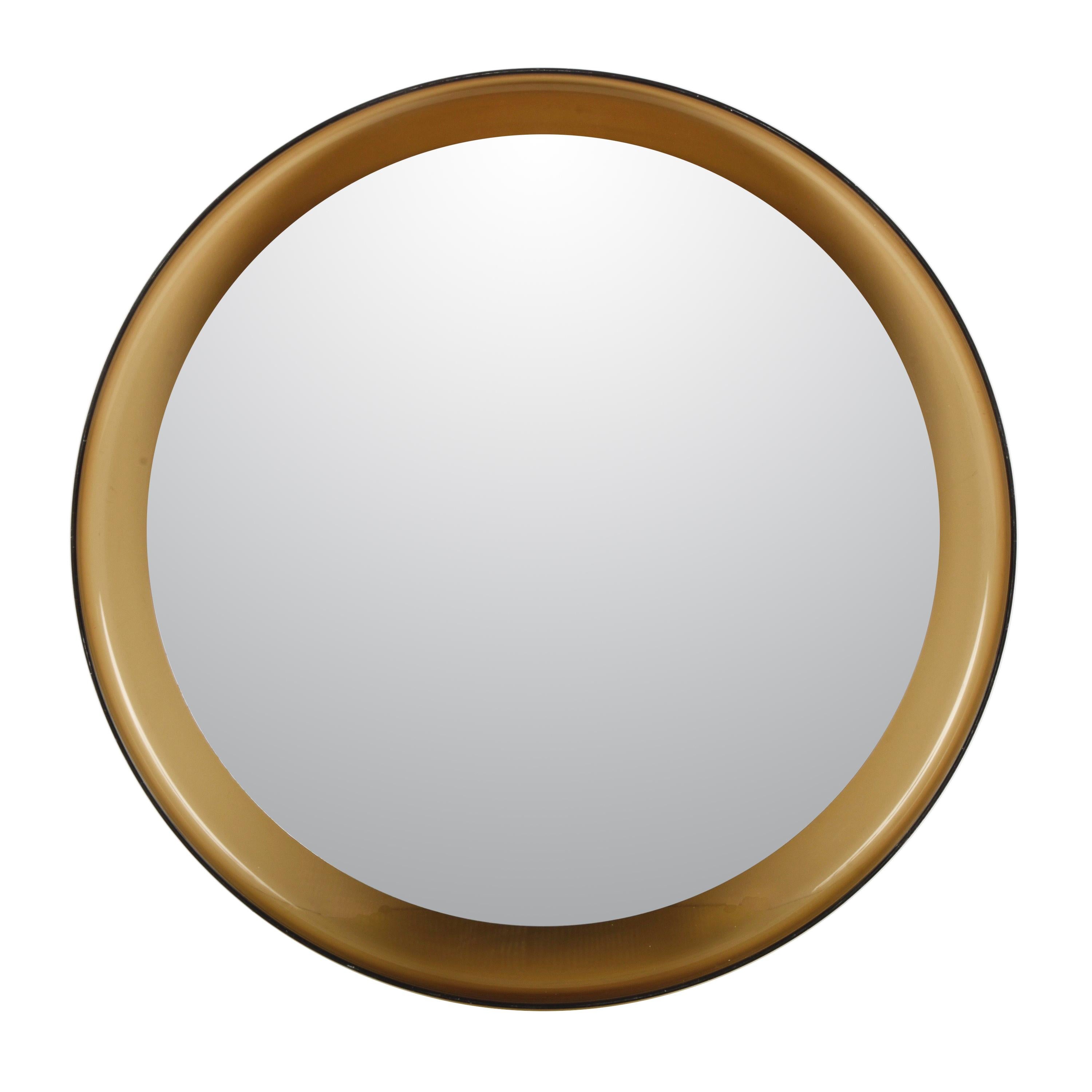 Midcentury Guzzini Italian Round Lucite Smoked Brown Wall Mirror, 1960s For Sale 8