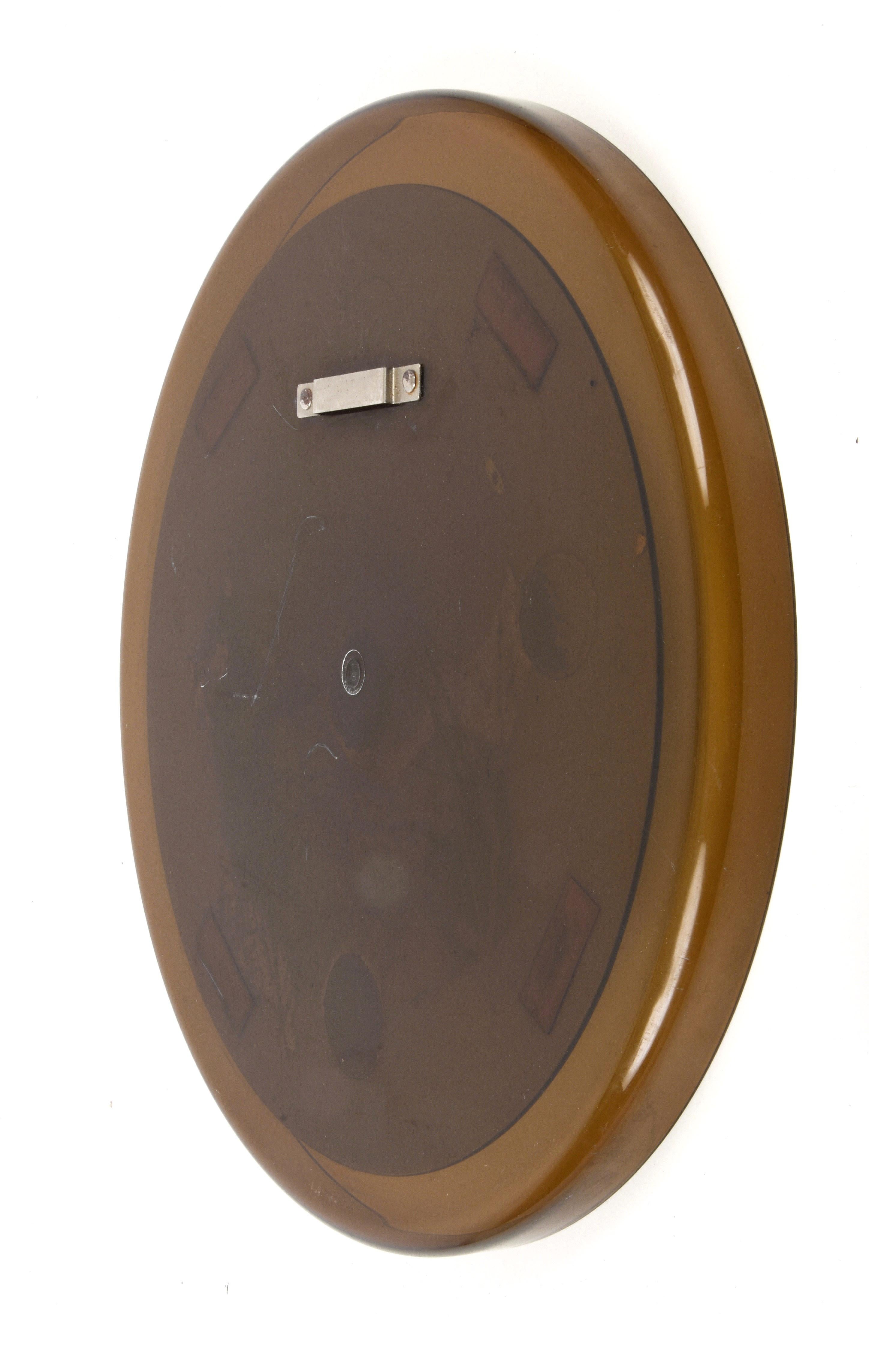 Midcentury Guzzini Italian Round Lucite Smoked Brown Wall Mirror, 1960s For Sale 1