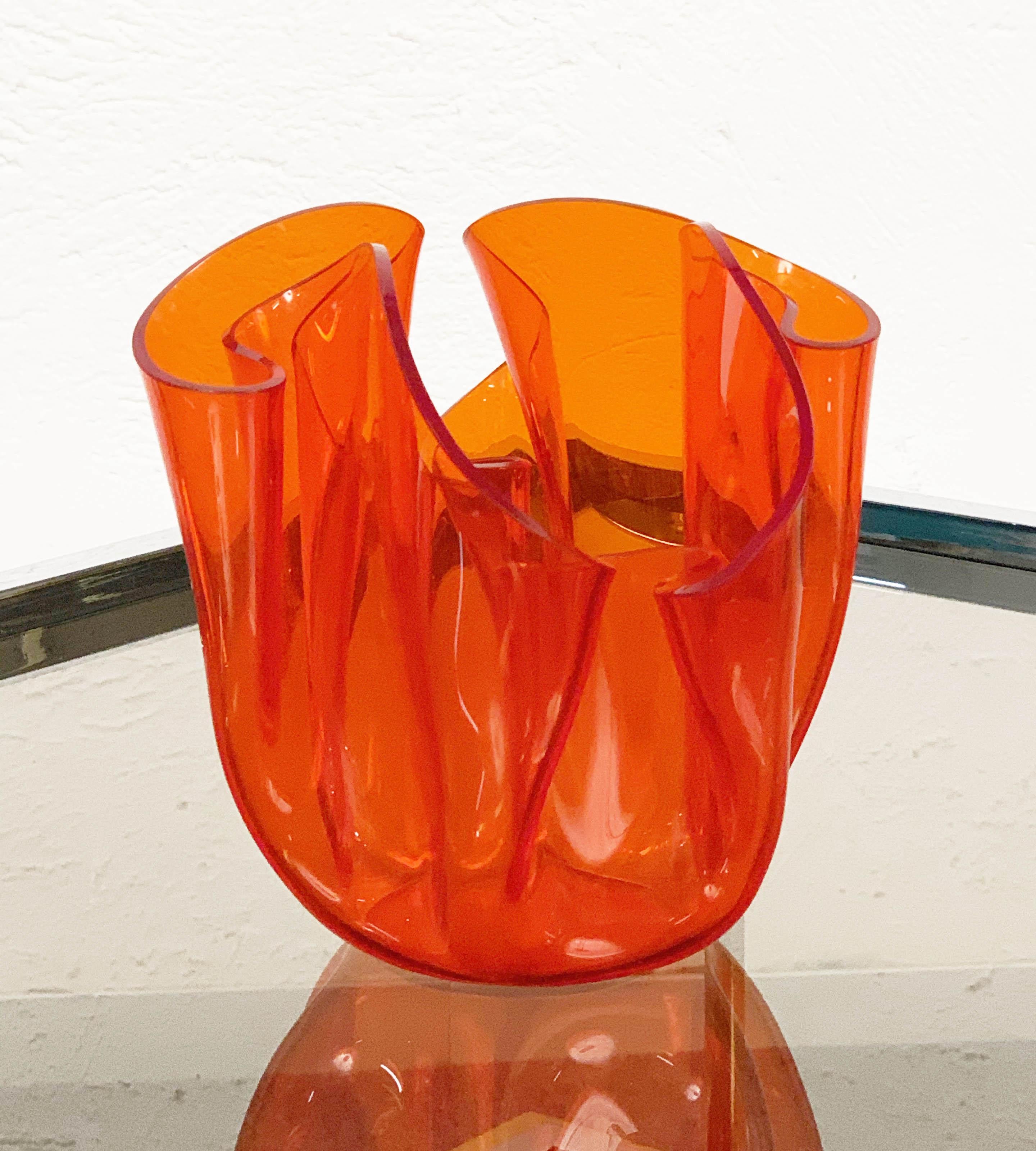 Mid-Century Modern Midcentury Guzzini Orange Plexiglass Lucite Italian Centerpiece, 1970s For Sale