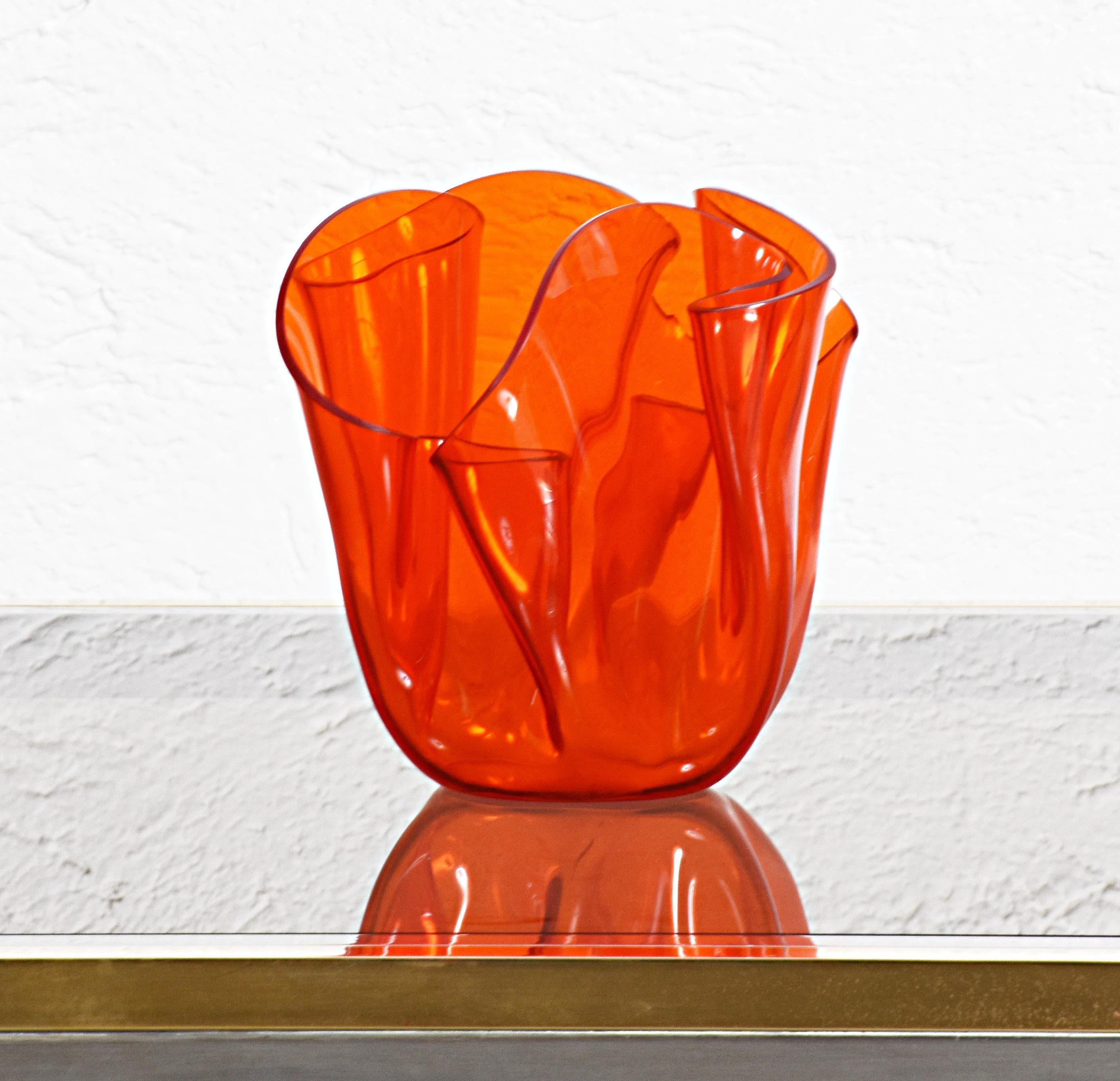 Late 20th Century Midcentury Guzzini Orange Plexiglass Lucite Italian Centerpiece, 1970s For Sale
