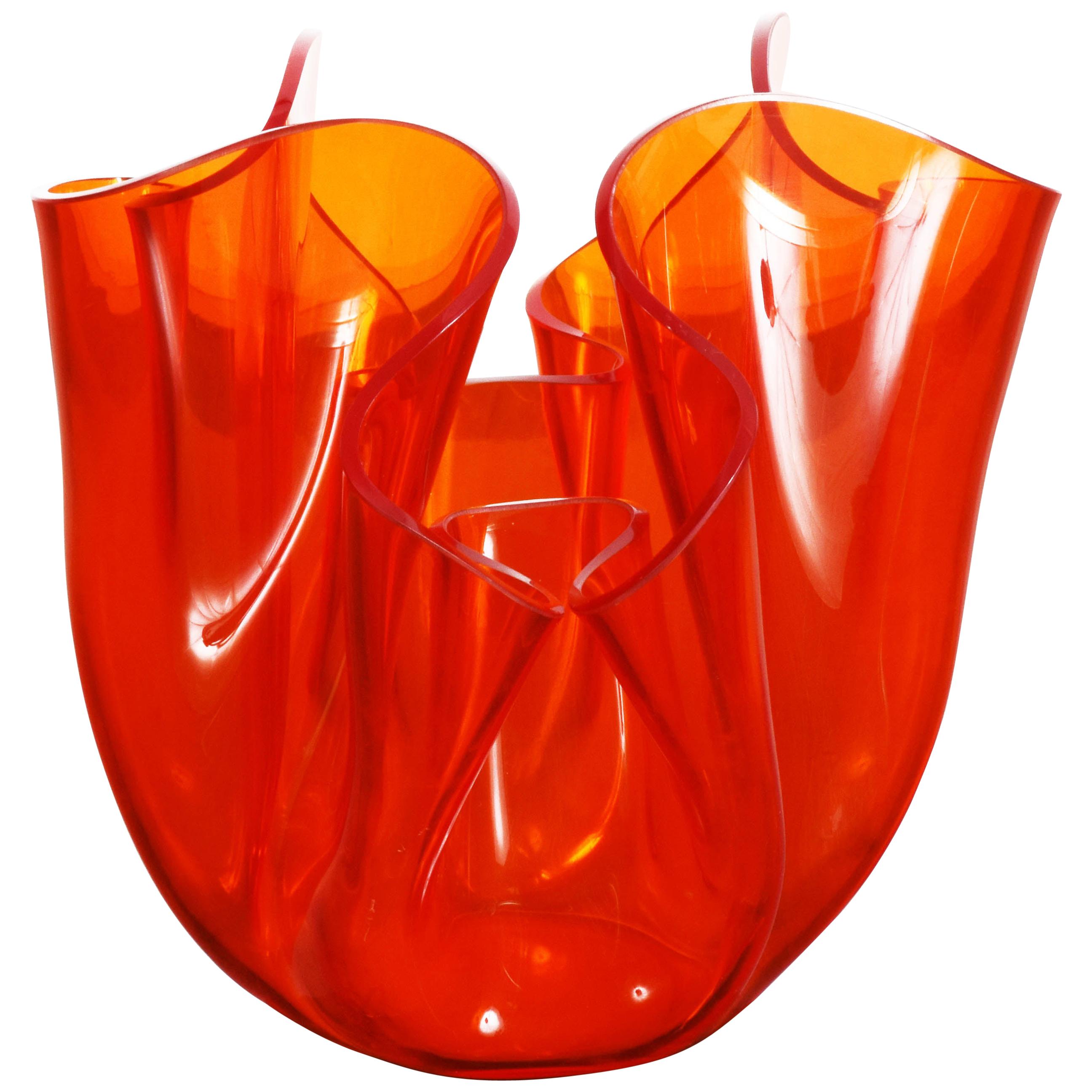 Midcentury Guzzini Orange Plexiglass Lucite Italian Centerpiece, 1970s For Sale
