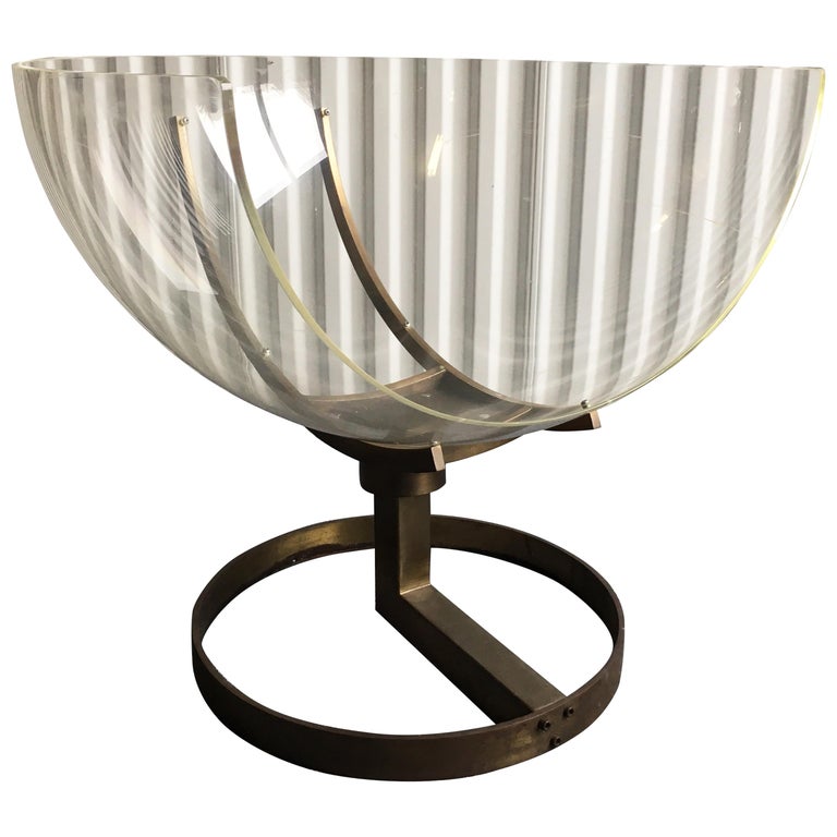 Midcentury Half Moon Lucite And Brass Chair