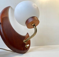 Midcentury Half Moon Wall Sconce in Teak and Opaline, Scandinavian, 1960s