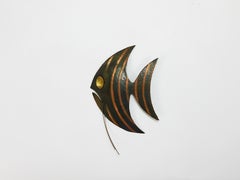 Midcentury Hammered Angel Fish Wall Plaque Sculpture, Copper, Austria, 1950s