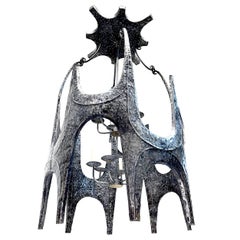 Midcentury Hammered Iron Brutalist Lantern