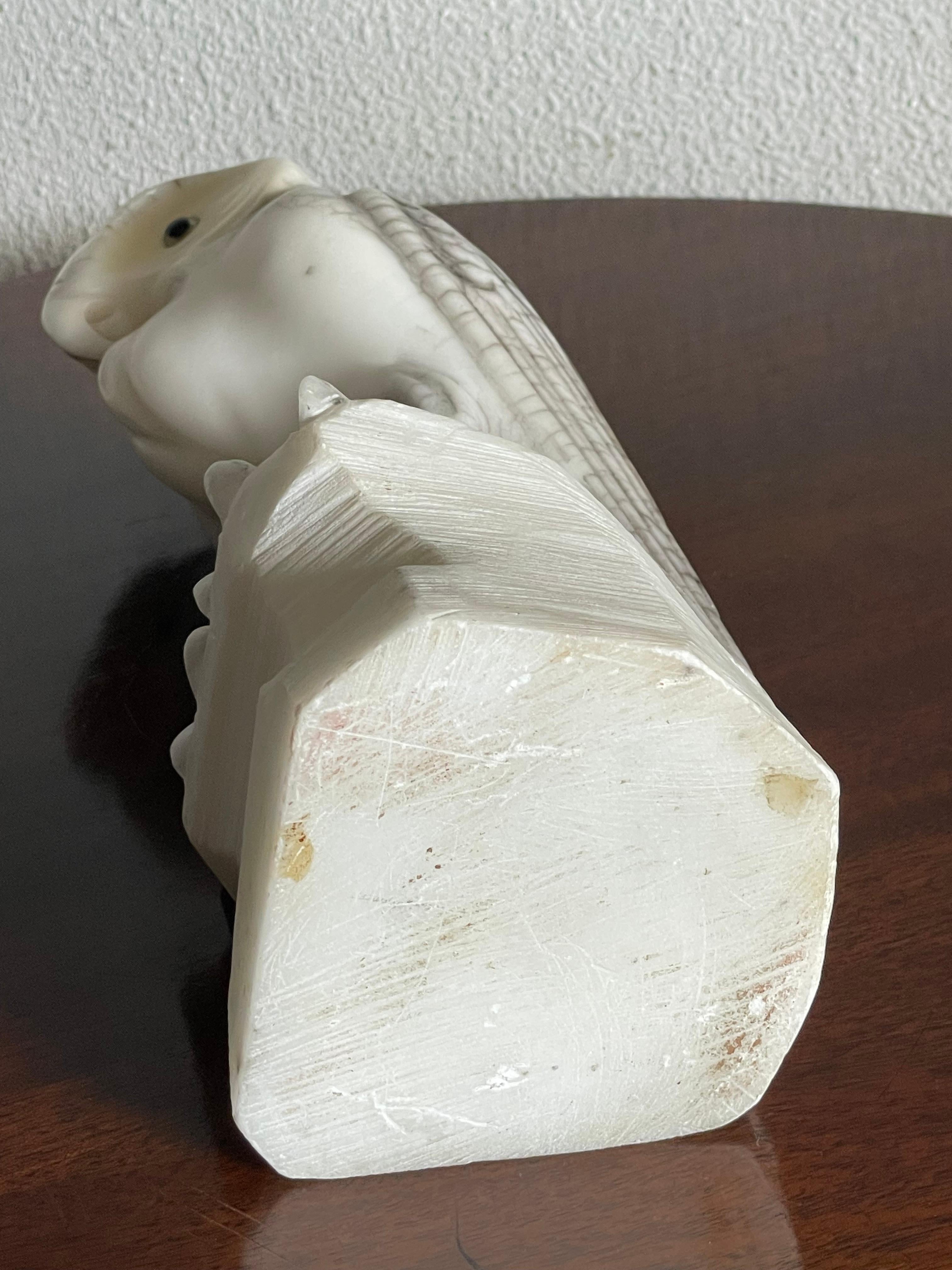 Midcentury Hand Carved Alabaster Owl Sculpture Also Symbol for Wisdom & Learning For Sale 2