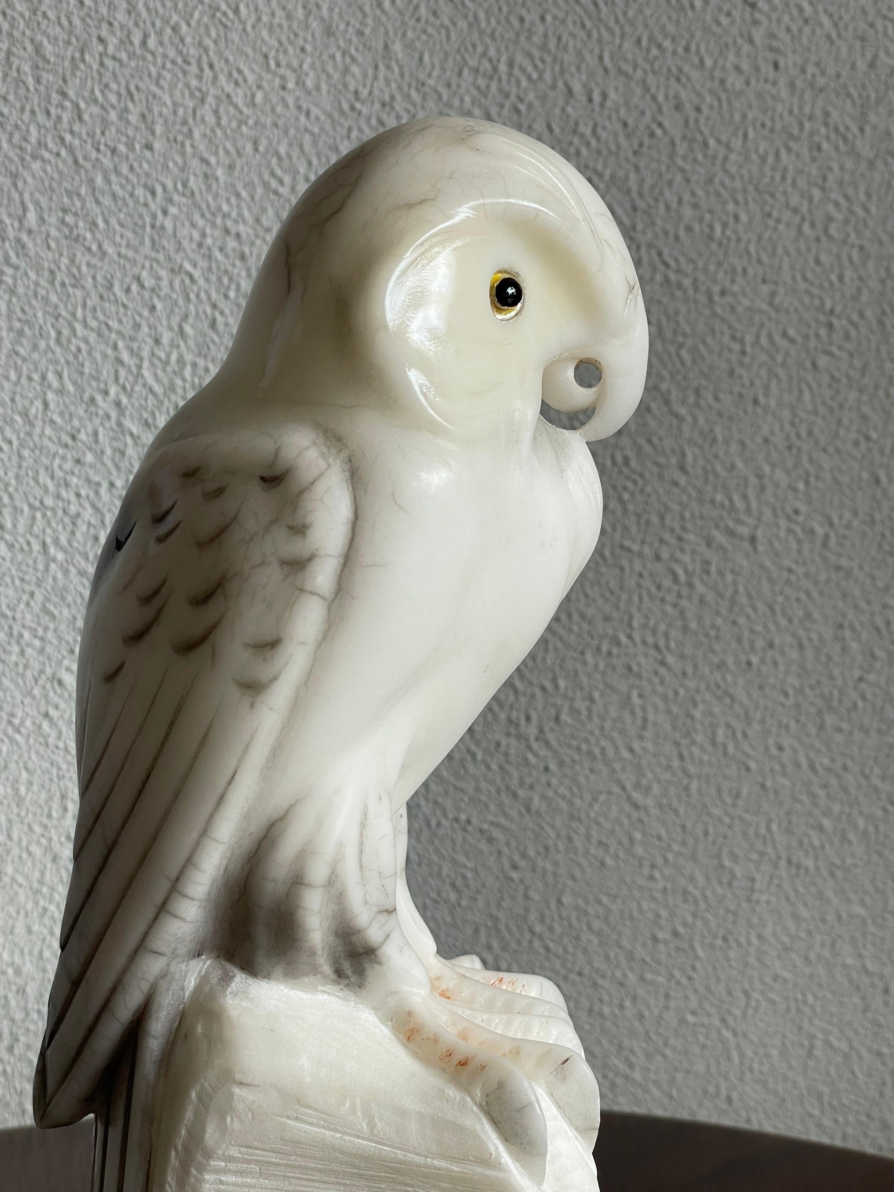 Midcentury Hand Carved Alabaster Owl Sculpture Also Symbol for Wisdom & Learning For Sale 3