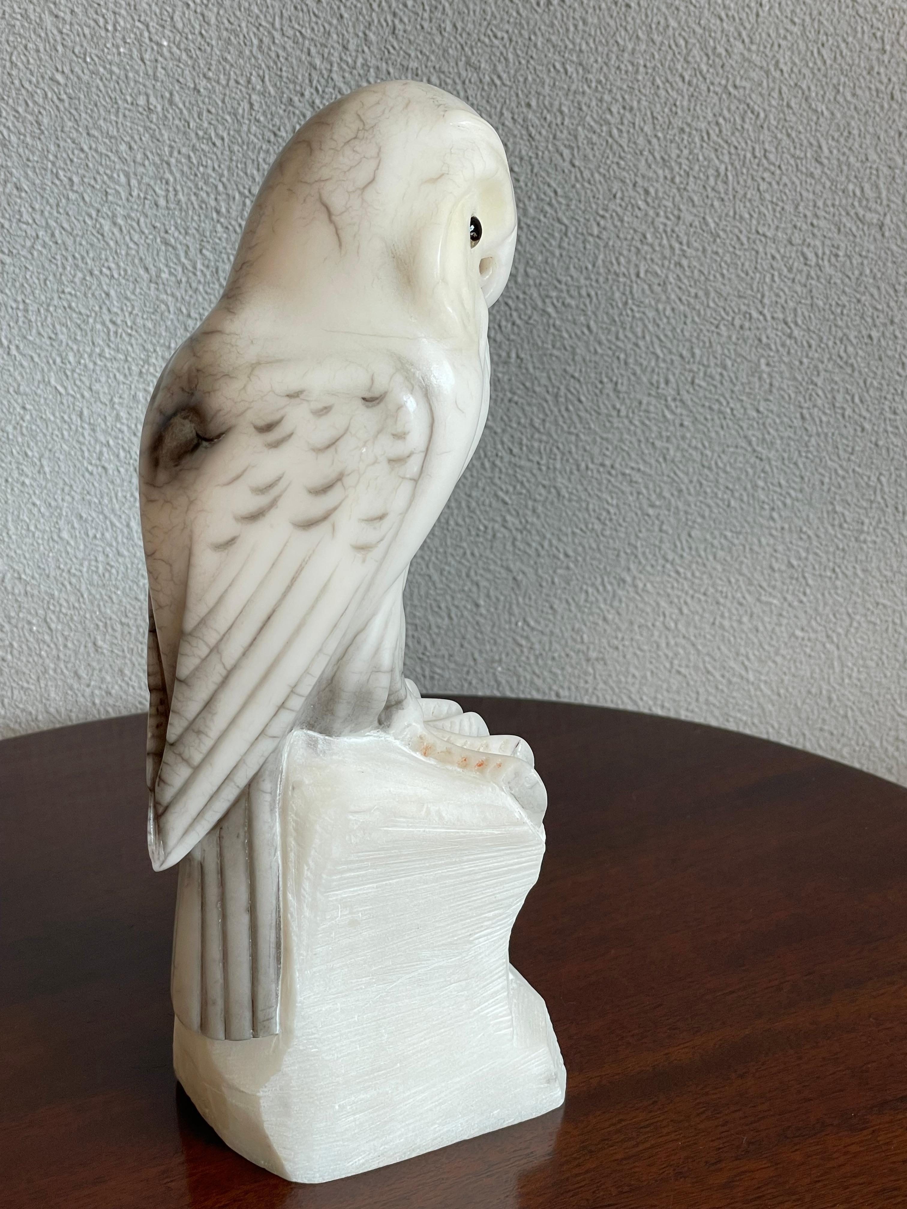 Midcentury Hand Carved Alabaster Owl Sculpture Also Symbol for Wisdom & Learning For Sale 4