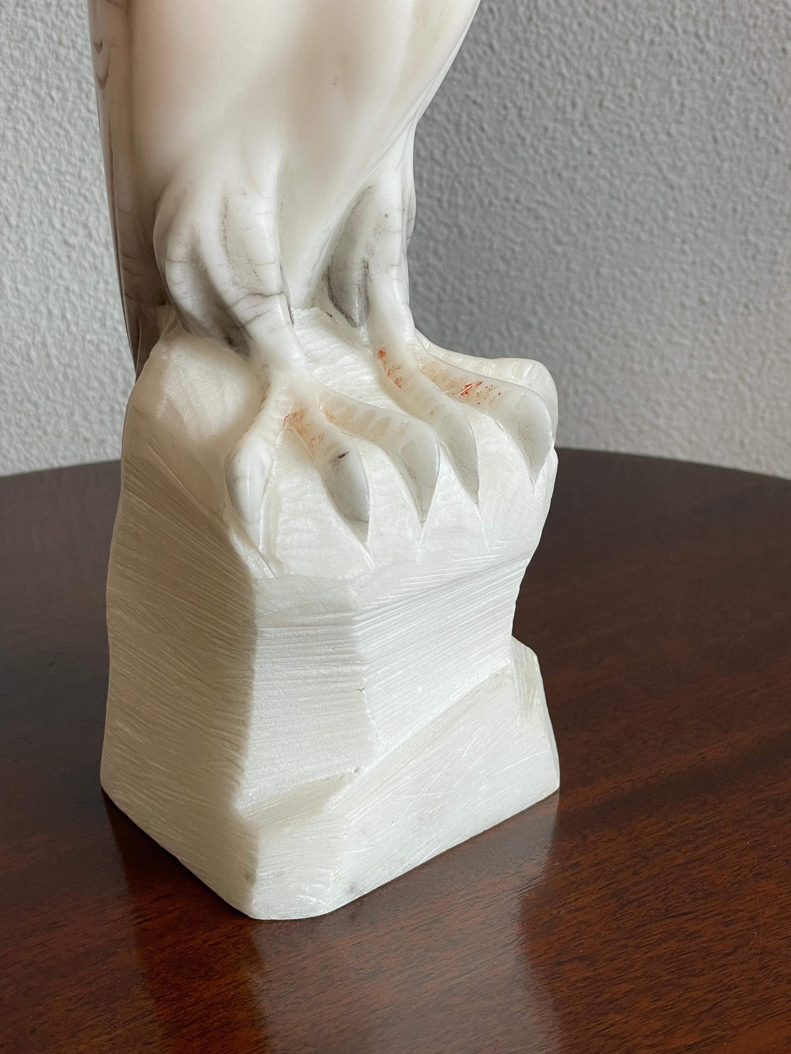 Midcentury Hand Carved Alabaster Owl Sculpture Also Symbol for Wisdom & Learning For Sale 5