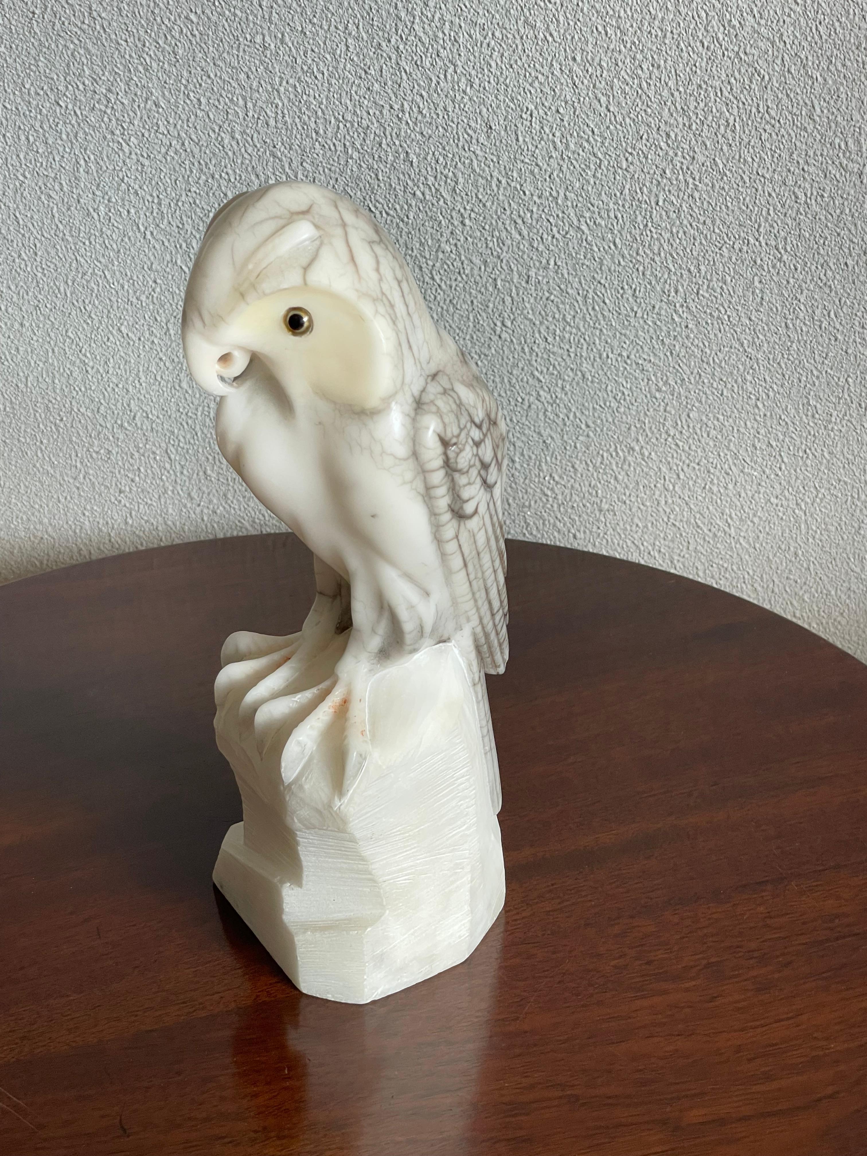 Midcentury Hand Carved Alabaster Owl Sculpture Also Symbol for Wisdom & Learning For Sale 6