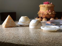 Midcentury Hand Carved Geometric Marbled Quartz Censers, Votive Candle Holders