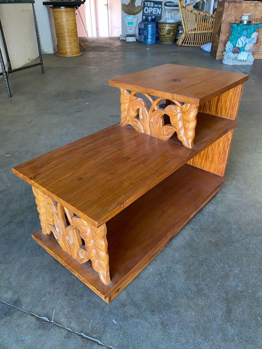 Mid-century Hand Carved Koa Wood Lounge Chair & Side Table Living Room Set 4