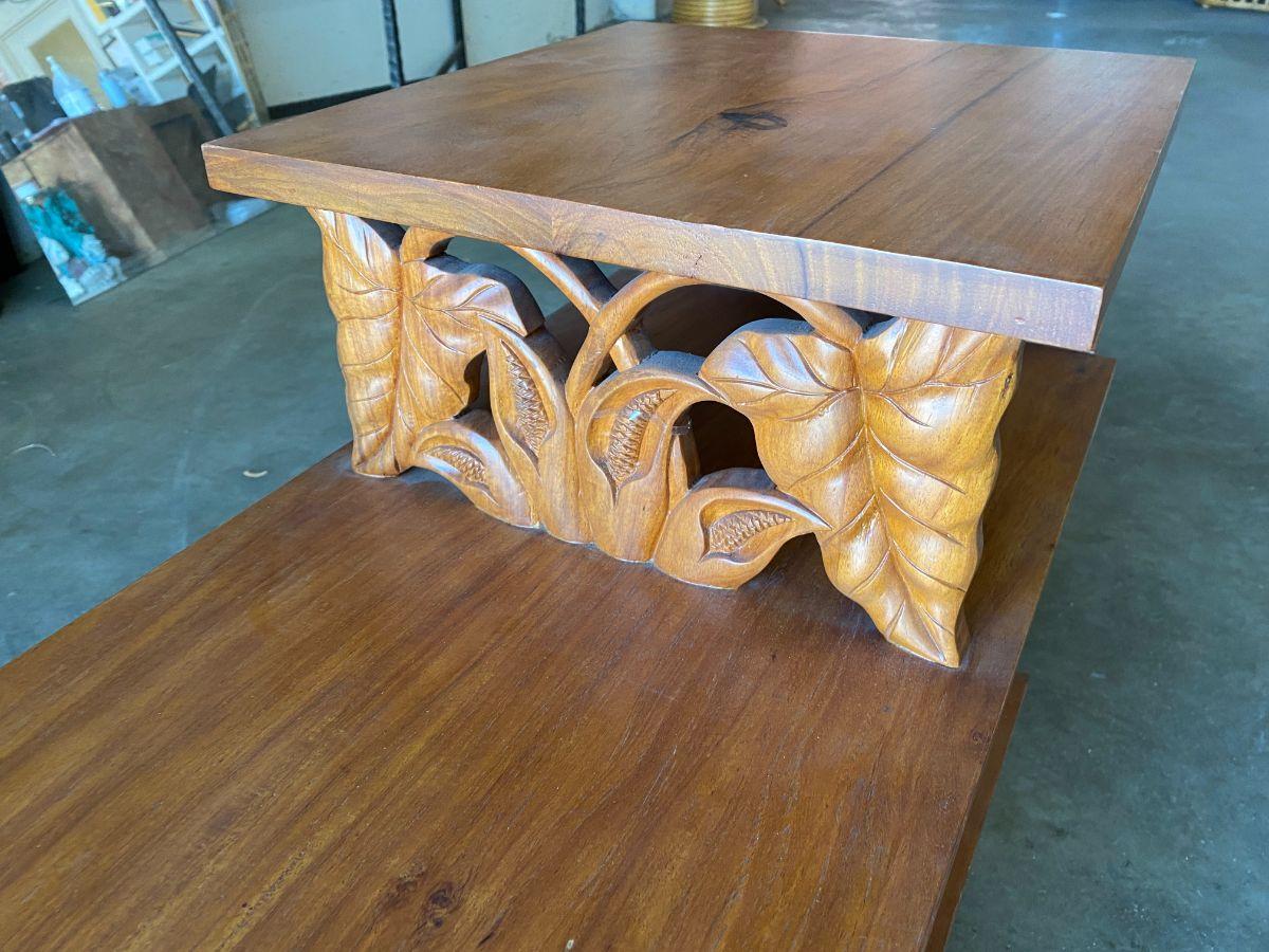 Mid-century Hand Carved Koa Wood Lounge Chair & Side Table Living Room Set 5
