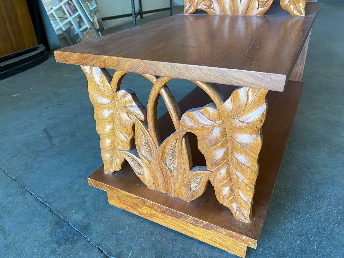 Mid-century Hand Carved Koa Wood Lounge Chair & Side Table Living Room Set 6