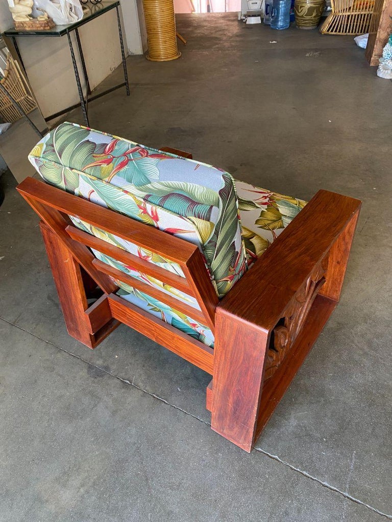 Midcentury Hand Carved Koa Wood Lounge Chair and Side Table Living