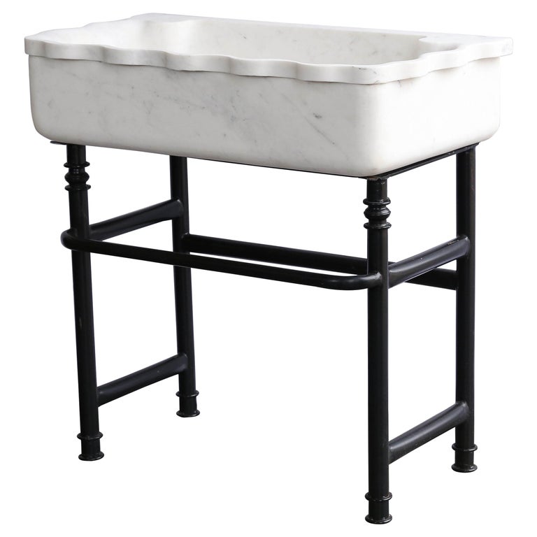 Midcentury HandCarved Marble Sink on Iron Stand at 1stDibs