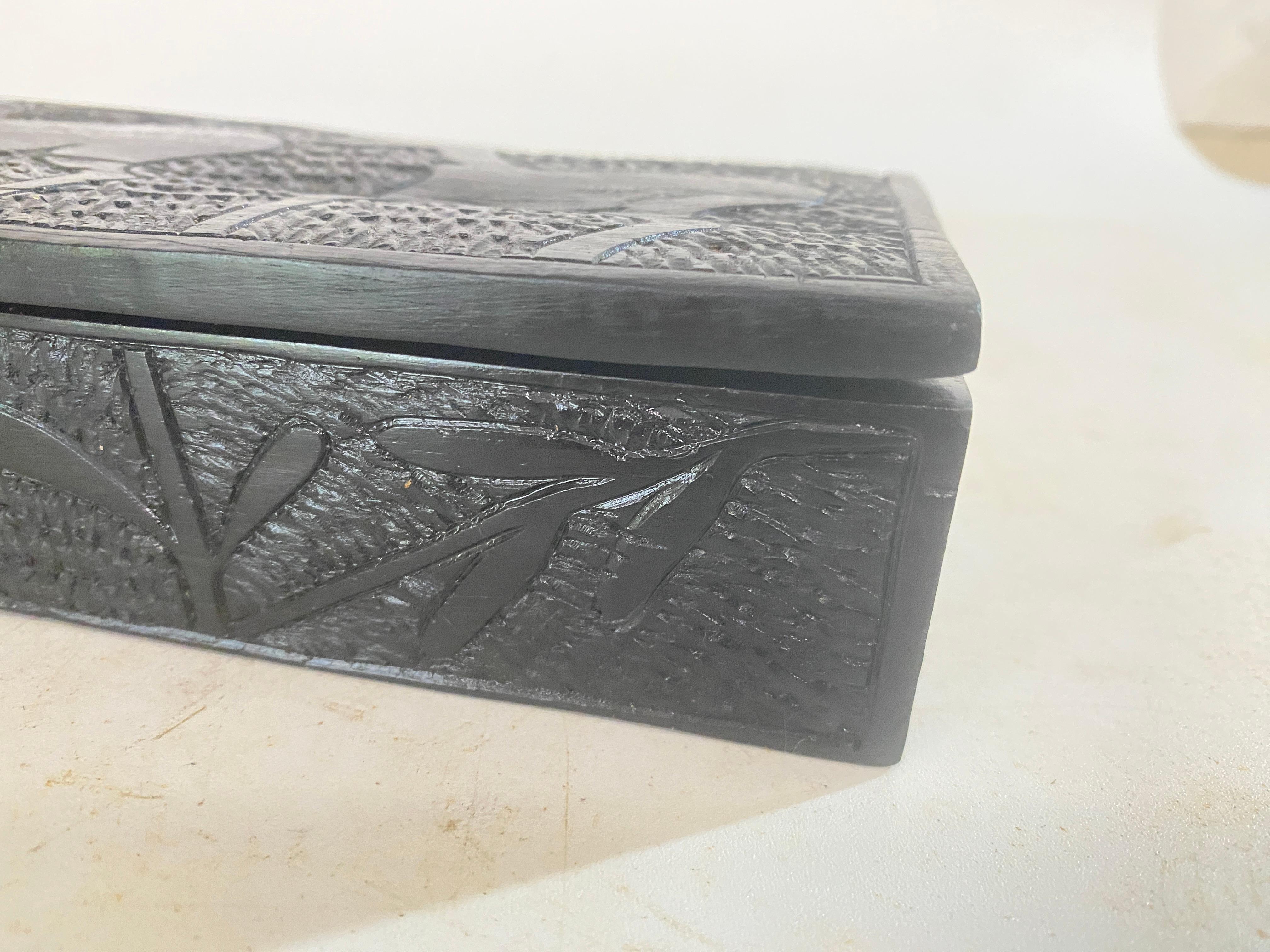 Mid-Century Modern Midcentury Hand Carved Solid Ebony Wood Box France, 1950s For Sale