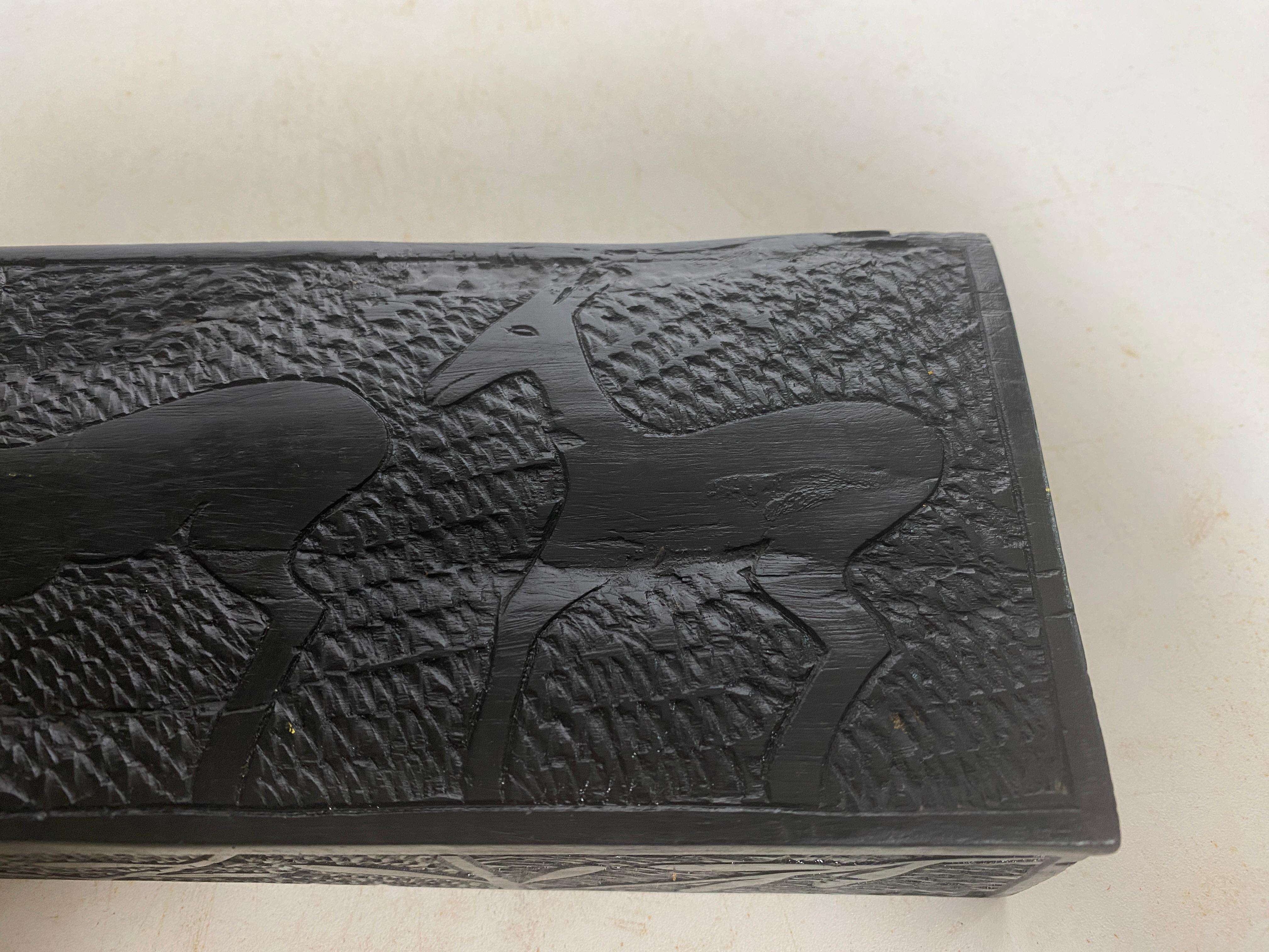 French Midcentury Hand Carved Solid Ebony Wood Box France, 1950s For Sale