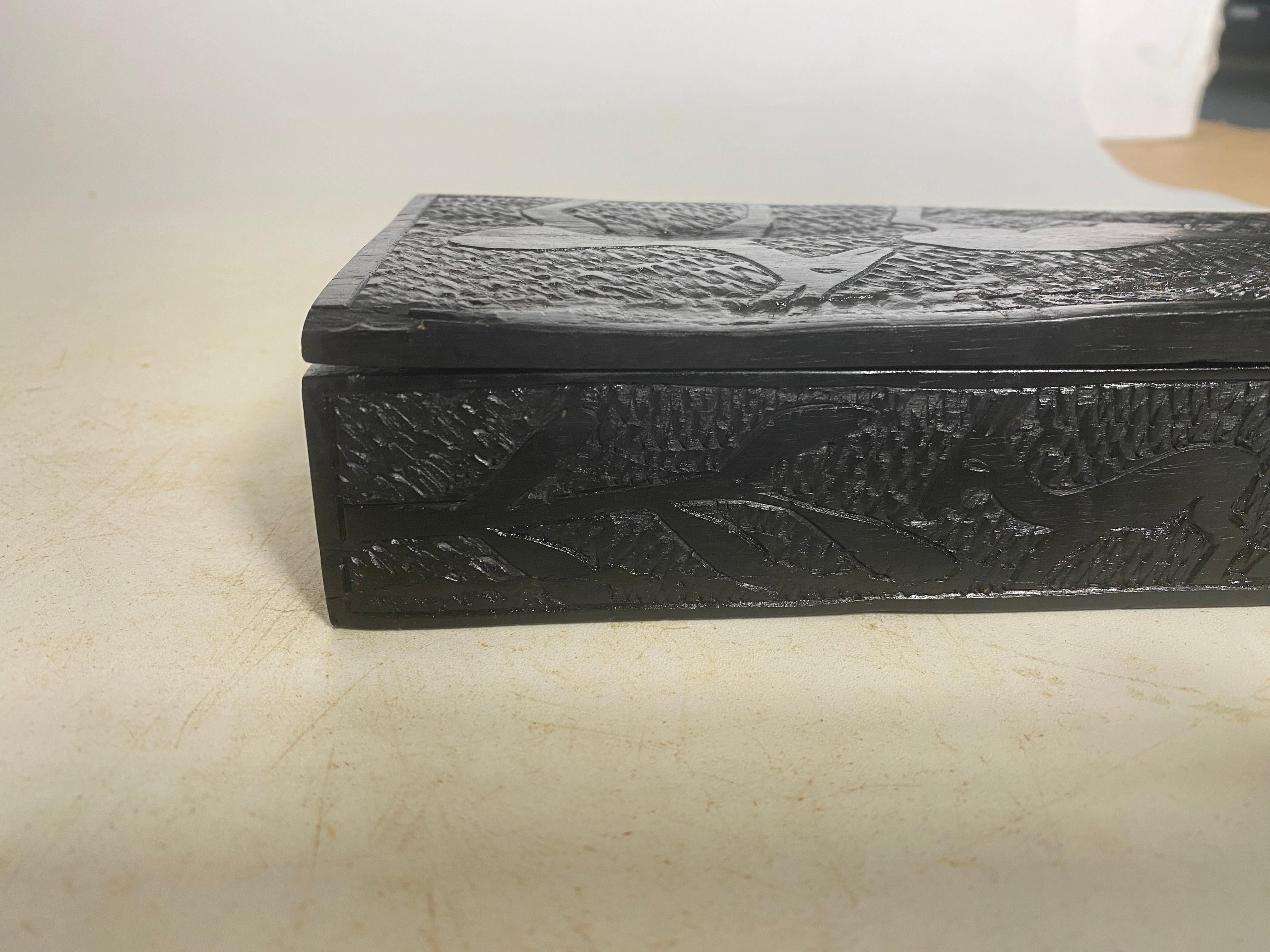Midcentury Hand Carved Solid Ebony Wood Box France, 1950s In Good Condition For Sale In Auribeau sur Siagne, FR