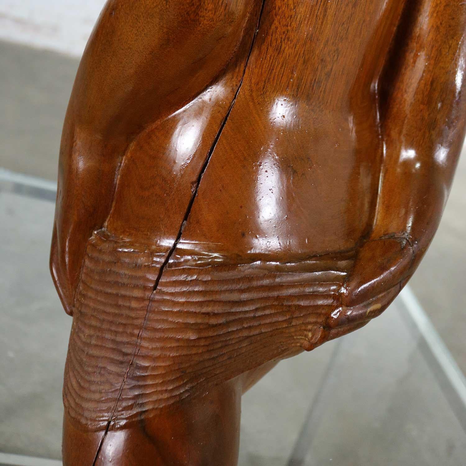 Midcentury Hand Carved Wood Female Nude Sculpture Large 4