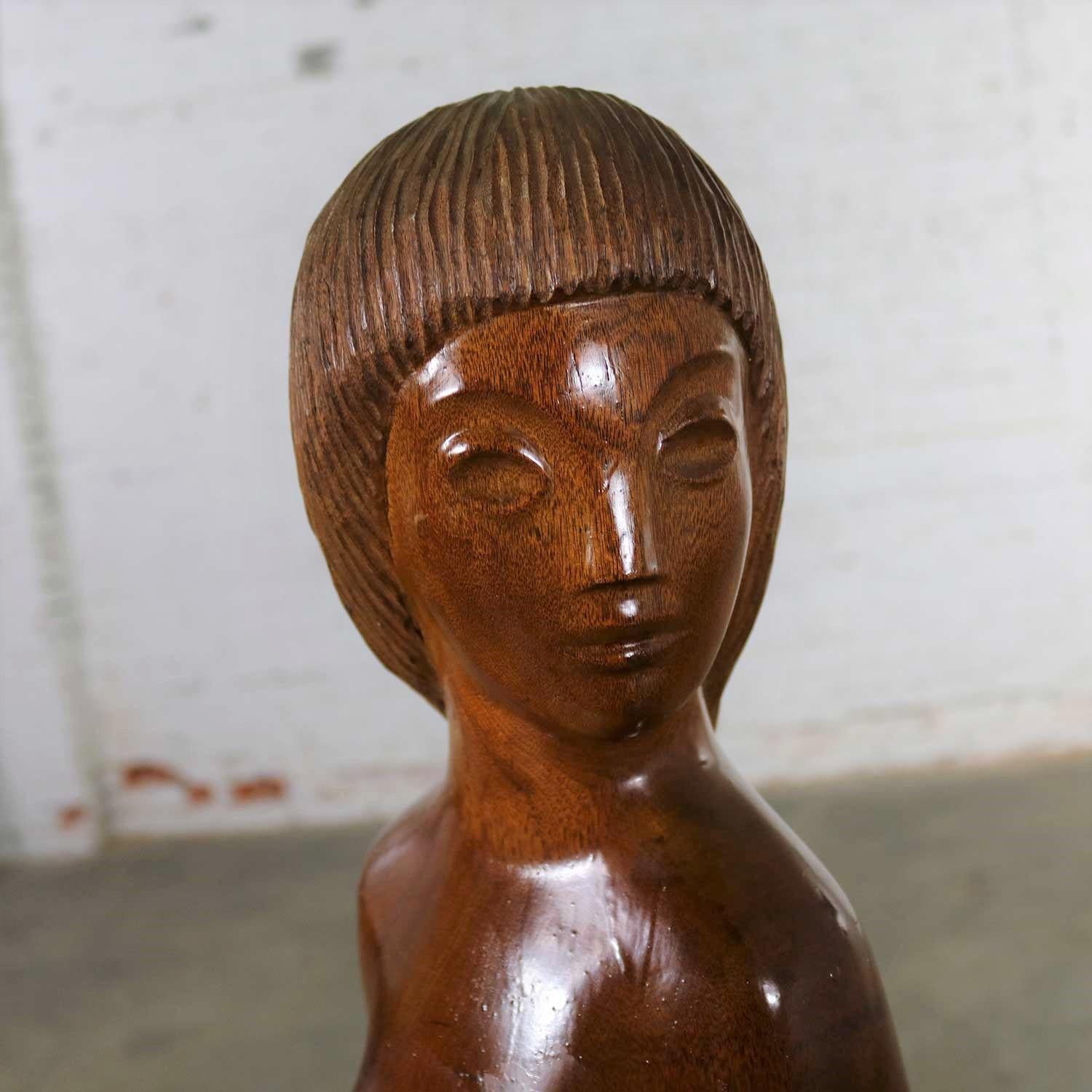 Midcentury Hand Carved Wood Female Nude Sculpture Large 7