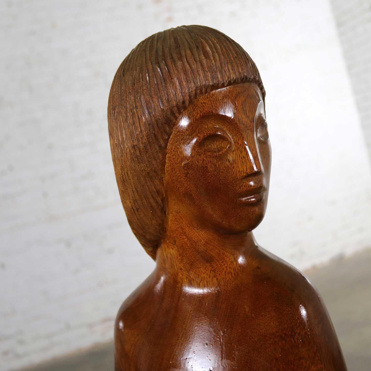 Midcentury Hand Carved Wood Female Nude Sculpture Large 8