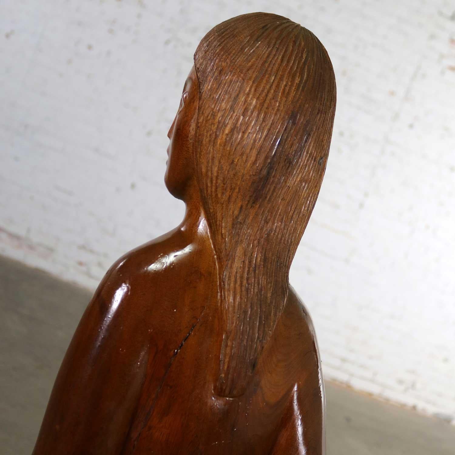 Midcentury Hand Carved Wood Female Nude Sculpture Large 9