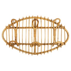 Perchero de pared ovalado de bambú y ratán artesanal de mediados de siglo, Italia Años 60