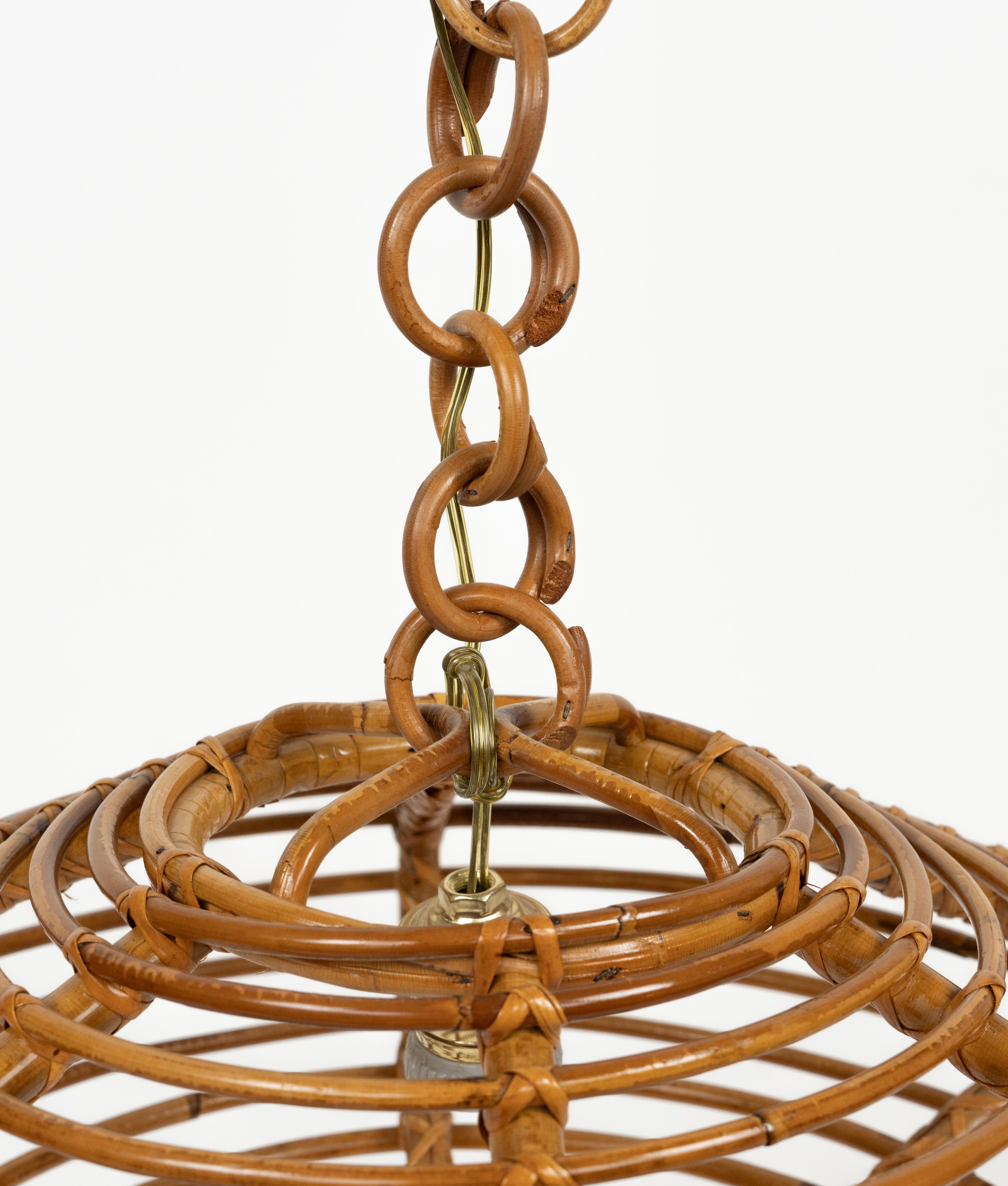 Handgefertigter Rattan-Kronleuchter im Louis Sognot-Stil aus der Mitte des Jahrhunderts, Italien 1960er Jahre im Angebot 7