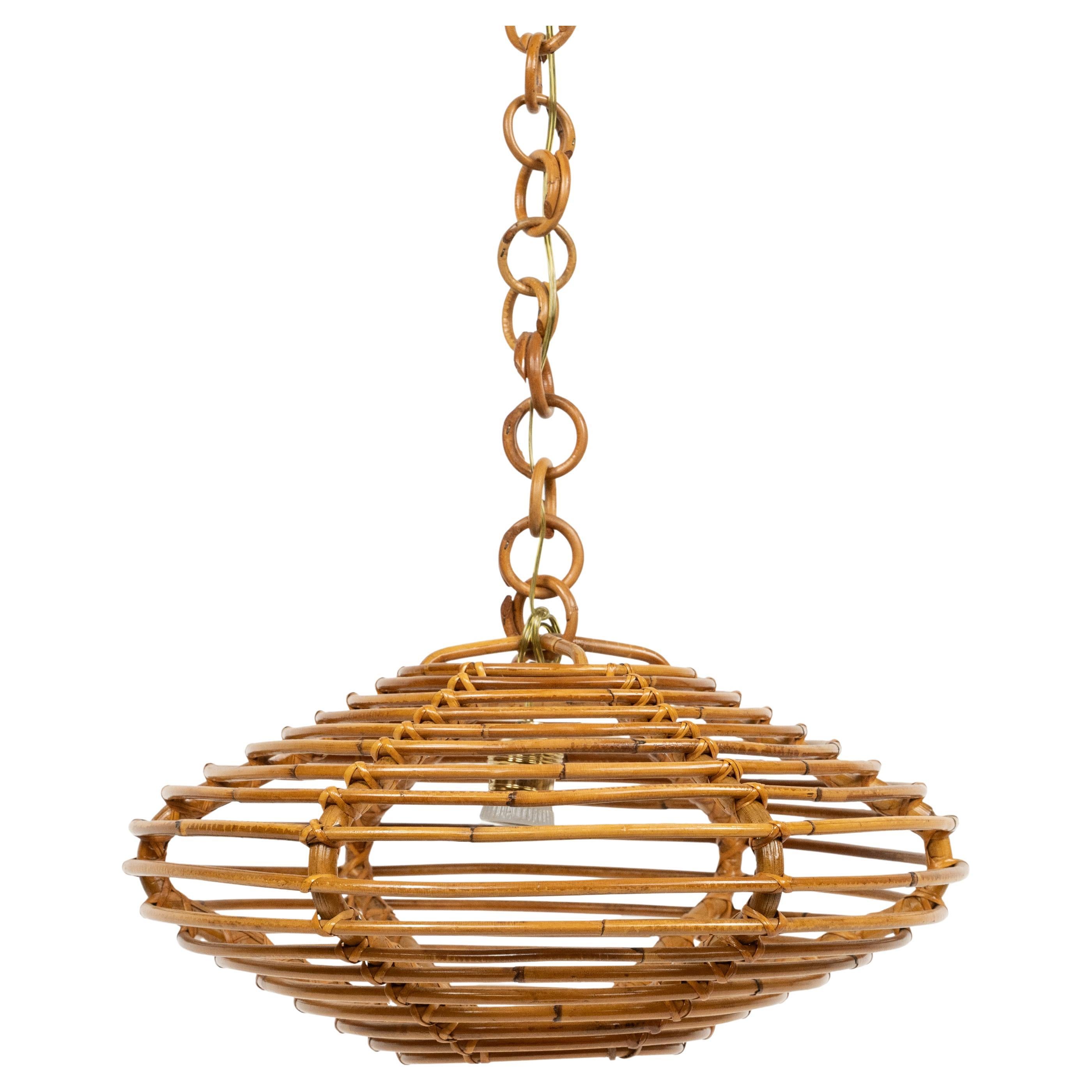 Handgefertigter Rattan-Kronleuchter im Louis Sognot-Stil aus der Mitte des Jahrhunderts, Italien 1960er Jahre im Angebot 9