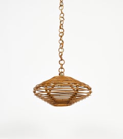 Handgefertigter Rattan-Kronleuchter im Louis Sognot-Stil aus der Mitte des Jahrhunderts, Italien 1960er Jahre