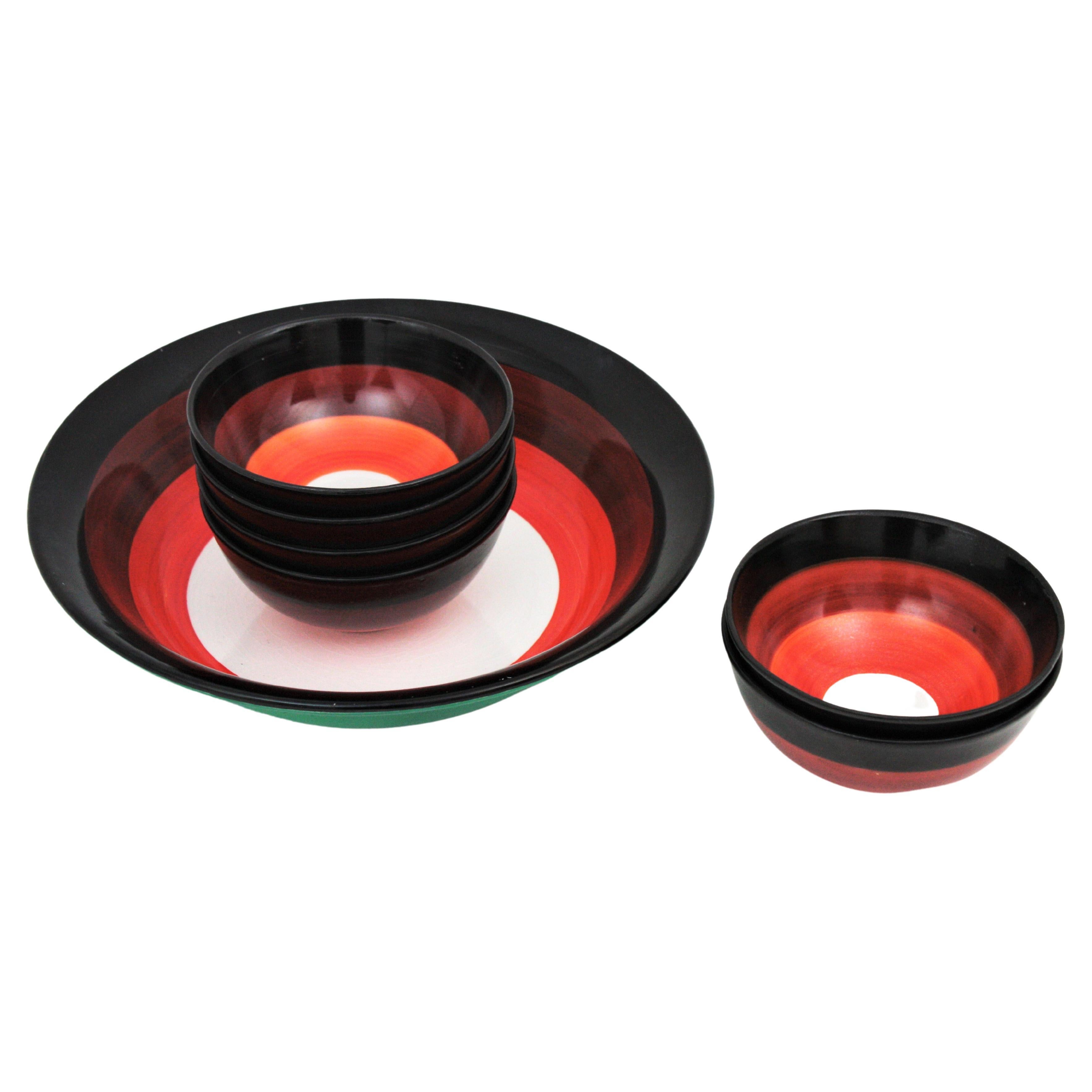 Handbemaltes Keramik-Set Schalen-/Dessertservice-Set aus der Mitte des Jahrhunderts im Angebot