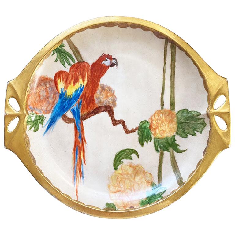 Midcentury Hand Painted Parrot Plate by Lorenz Hutschenreuther Bavaria, Signed For Sale