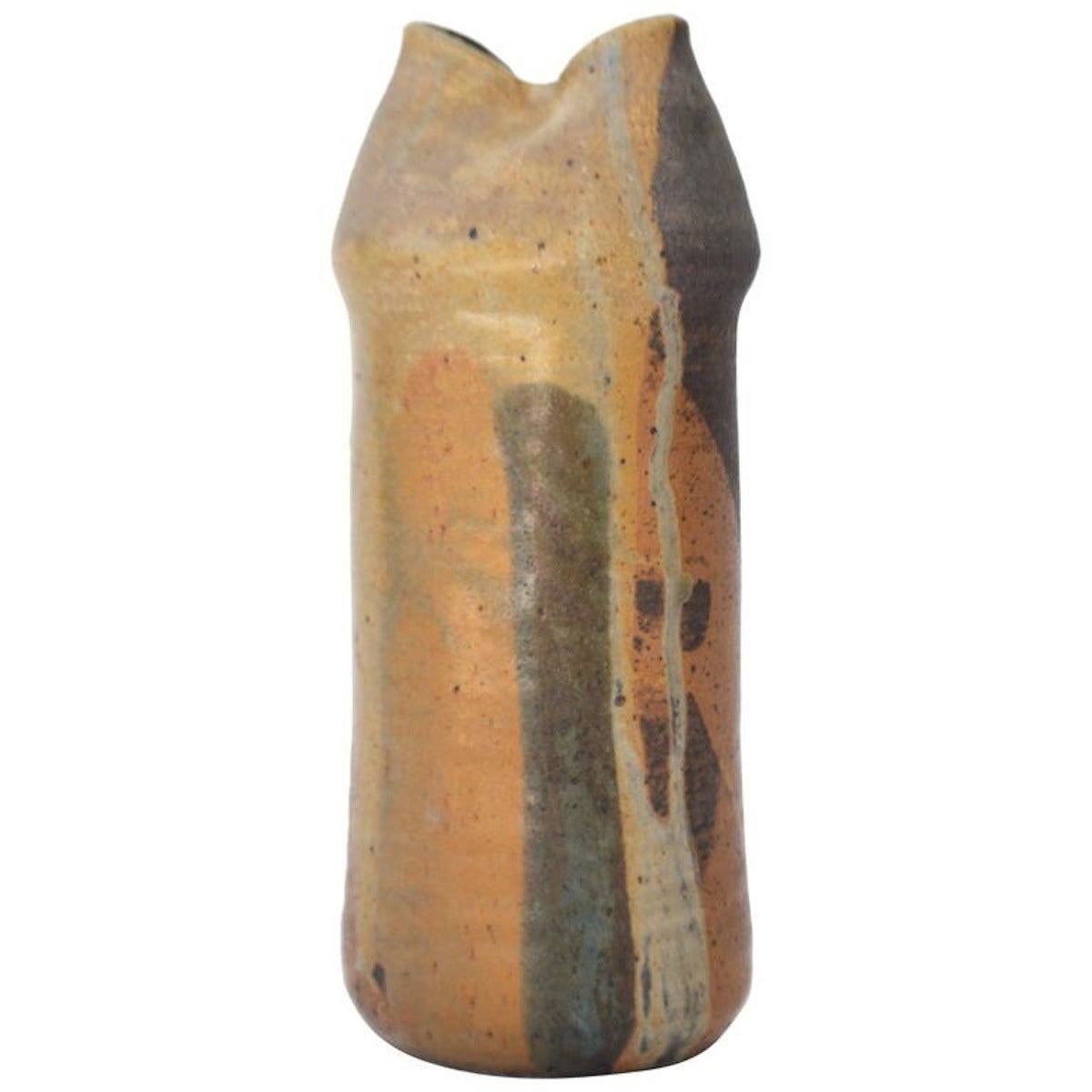 Midcentury Hand Thrown Organic Form Ceramic Vase For Sale