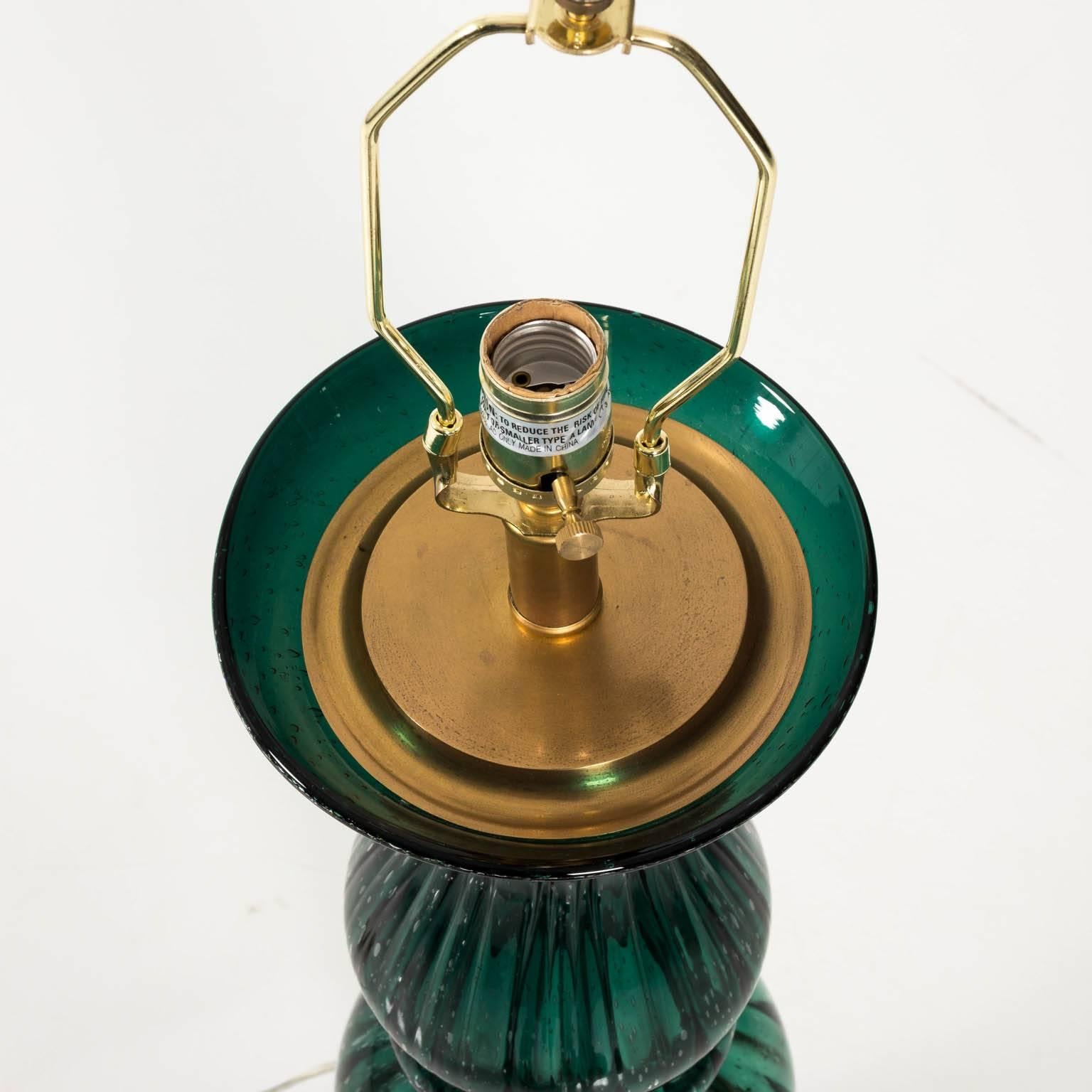 Midcentury Handblown Green Glass Table Lamp 4