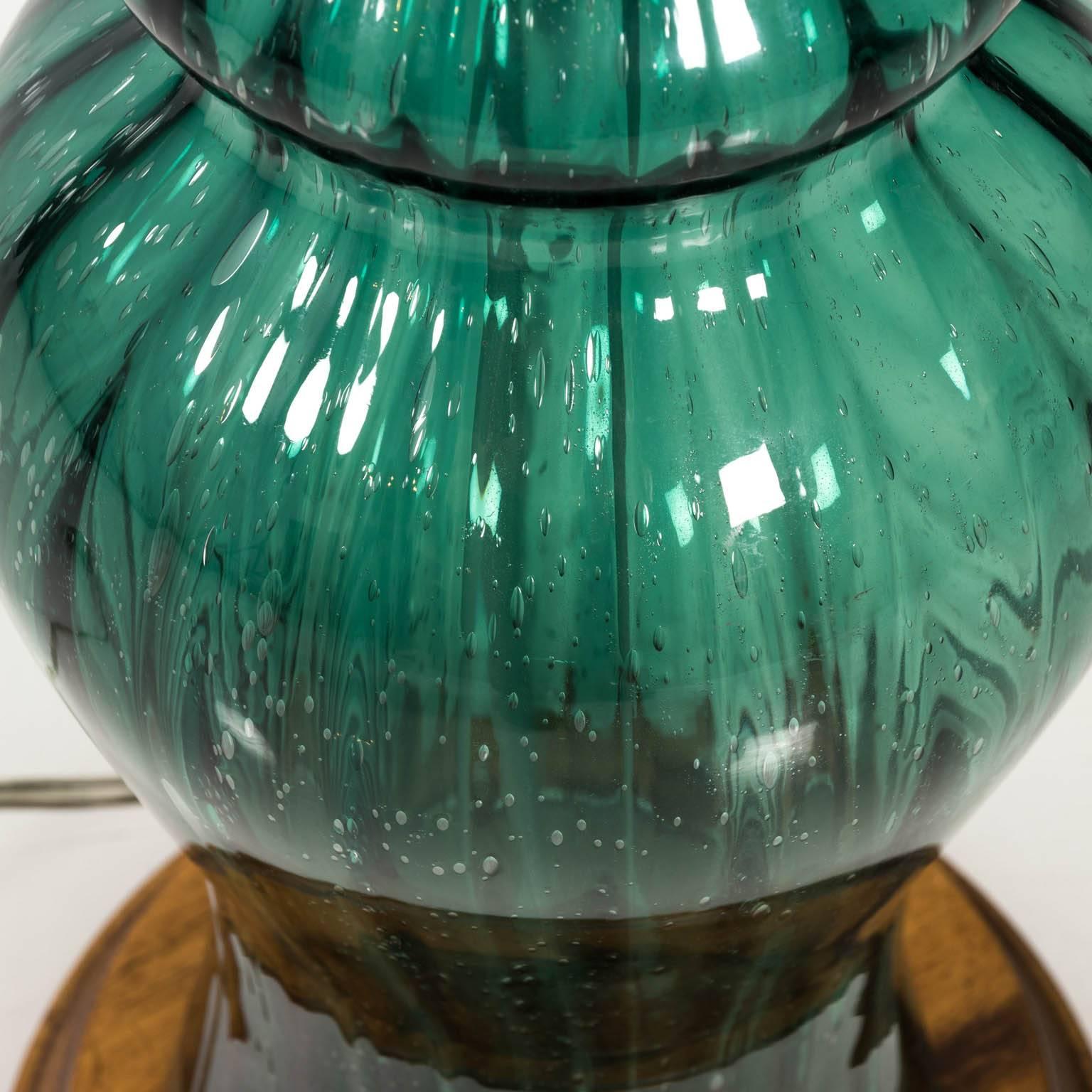 Mid-Century Modern Midcentury Handblown Green Glass Table Lamp