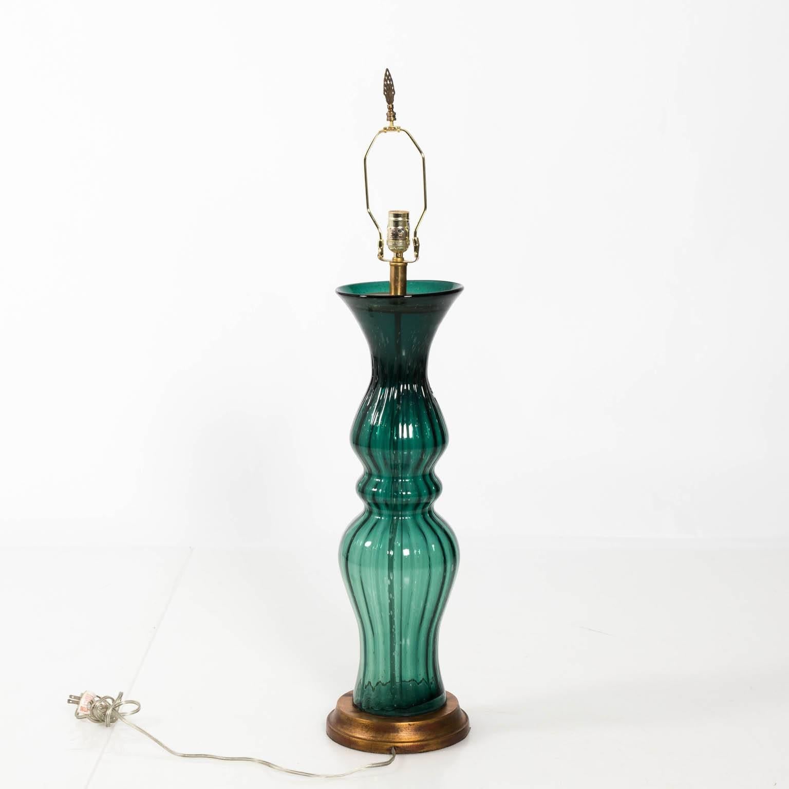 Blown Glass Midcentury Handblown Green Glass Table Lamp