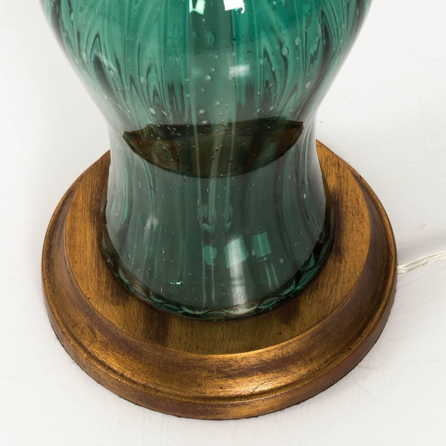 Midcentury Handblown Green Glass Table Lamp 3