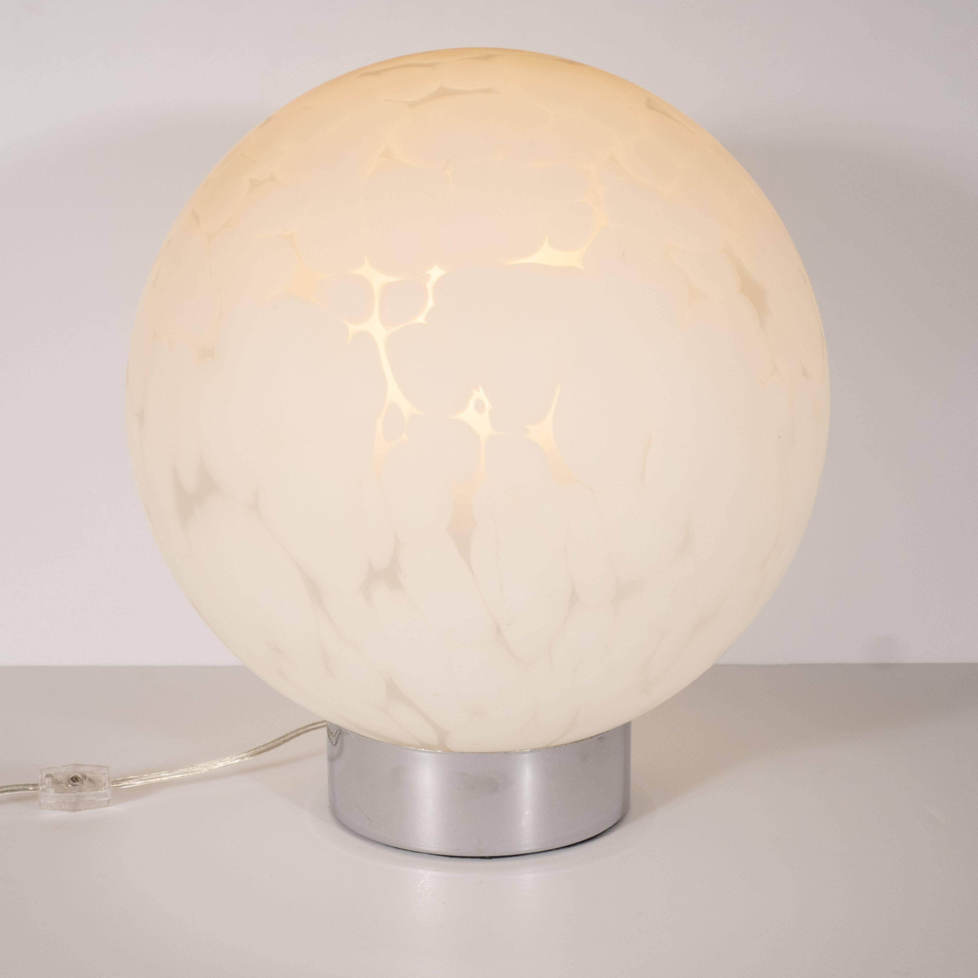 Late 20th Century Midcentury Handblown Murano Cumulus White Glass Orbital Lamp with Chrome Base