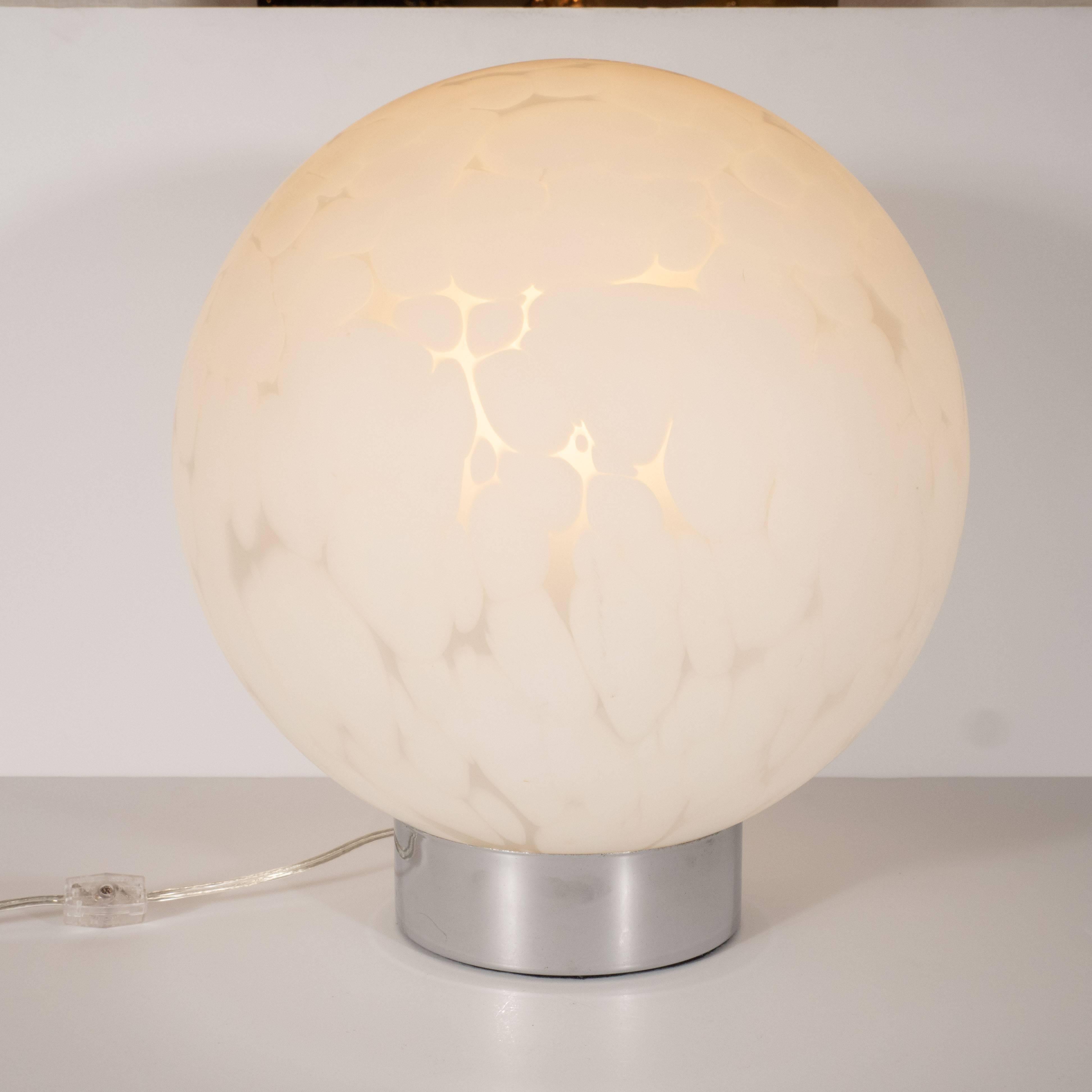 Murano Glass Midcentury Handblown Murano Cumulus White Glass Orbital Lamp with Chrome Base