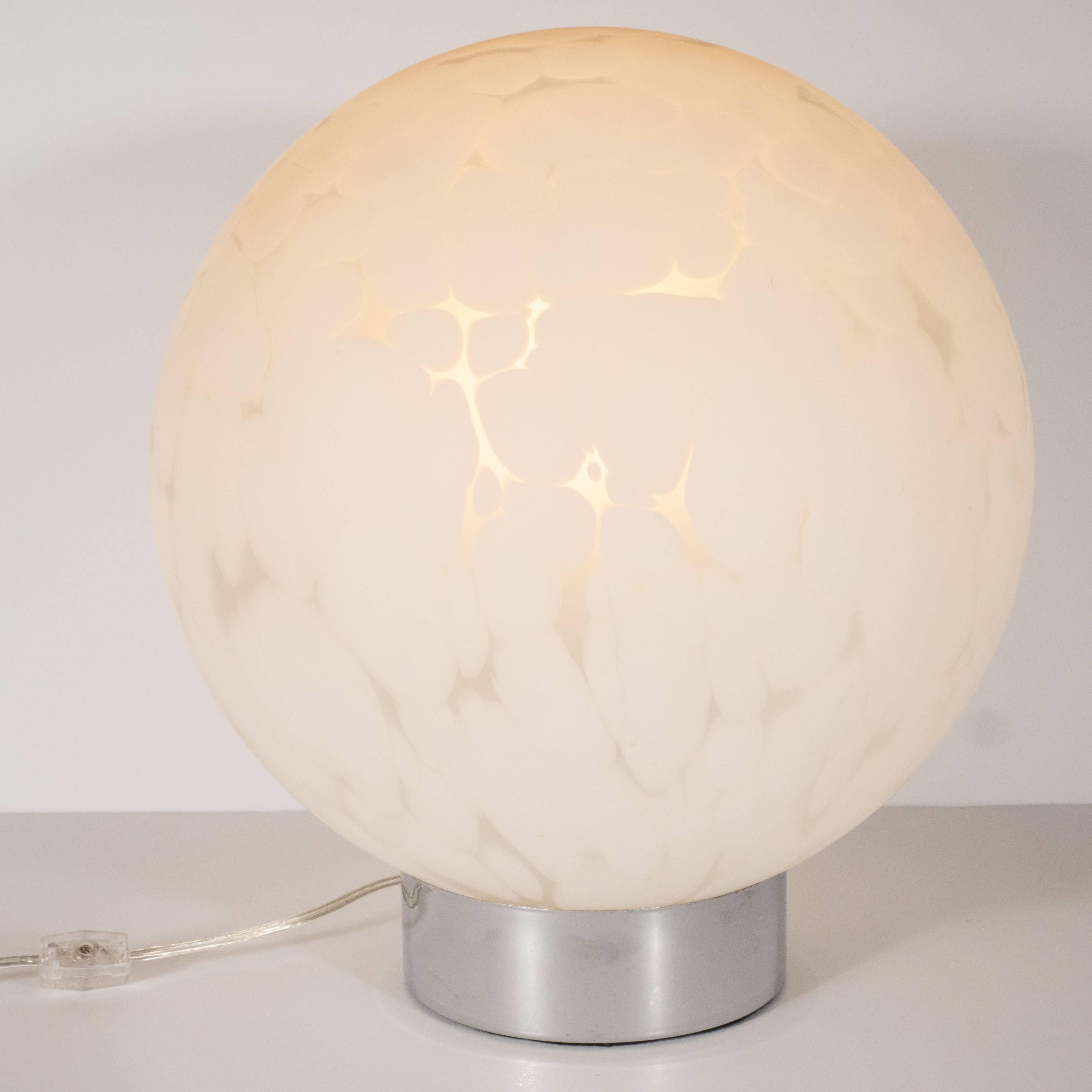 Midcentury Handblown Murano Cumulus White Glass Orbital Lamp with Chrome Base 2