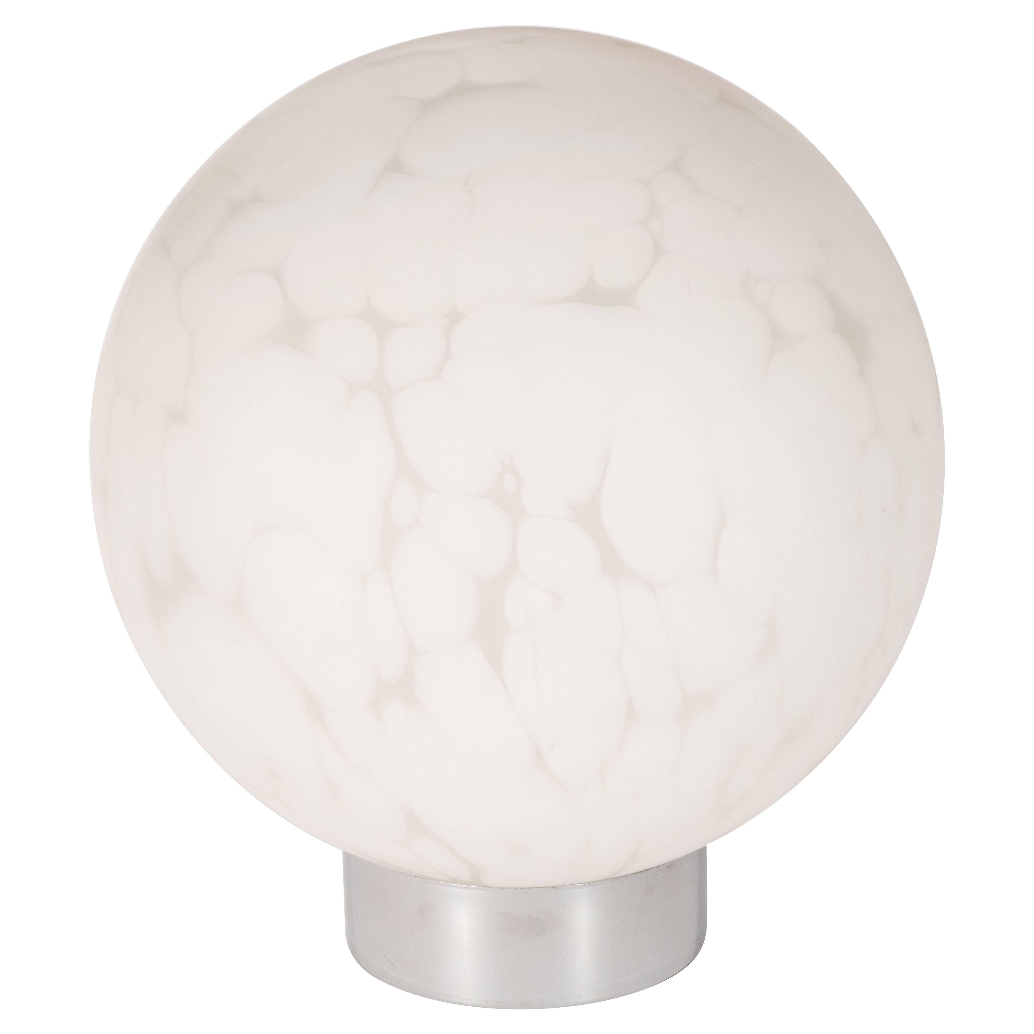 Midcentury Handblown Murano Cumulus White Glass Orbital Lamp with Chrome Base